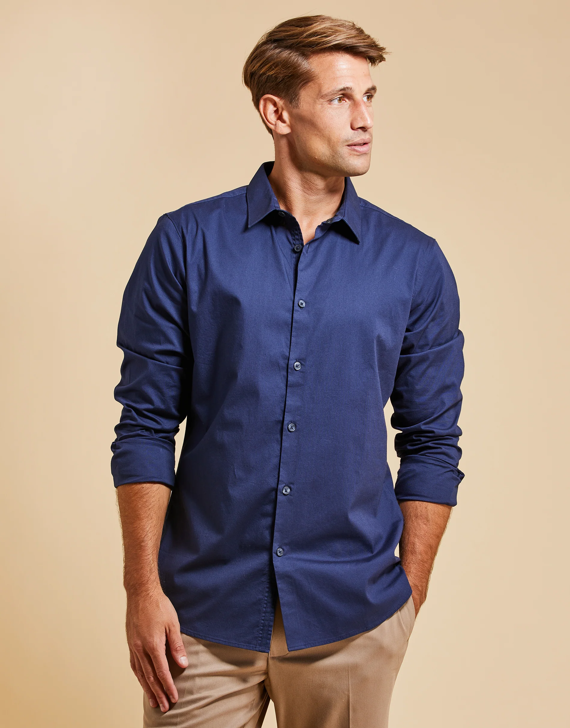 Threadbare Luxe Men's Long Sleeve Shirt in Navy