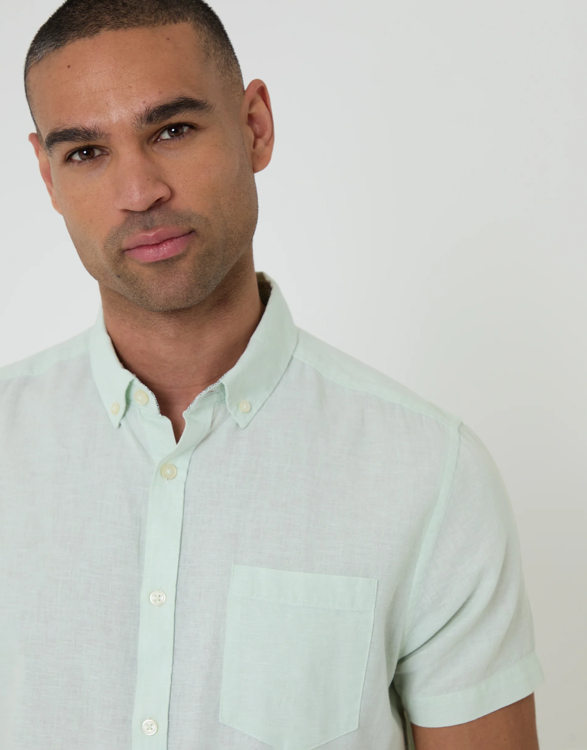 Short Sleeve Linen Blend Shirt in Mint Green - Image 4