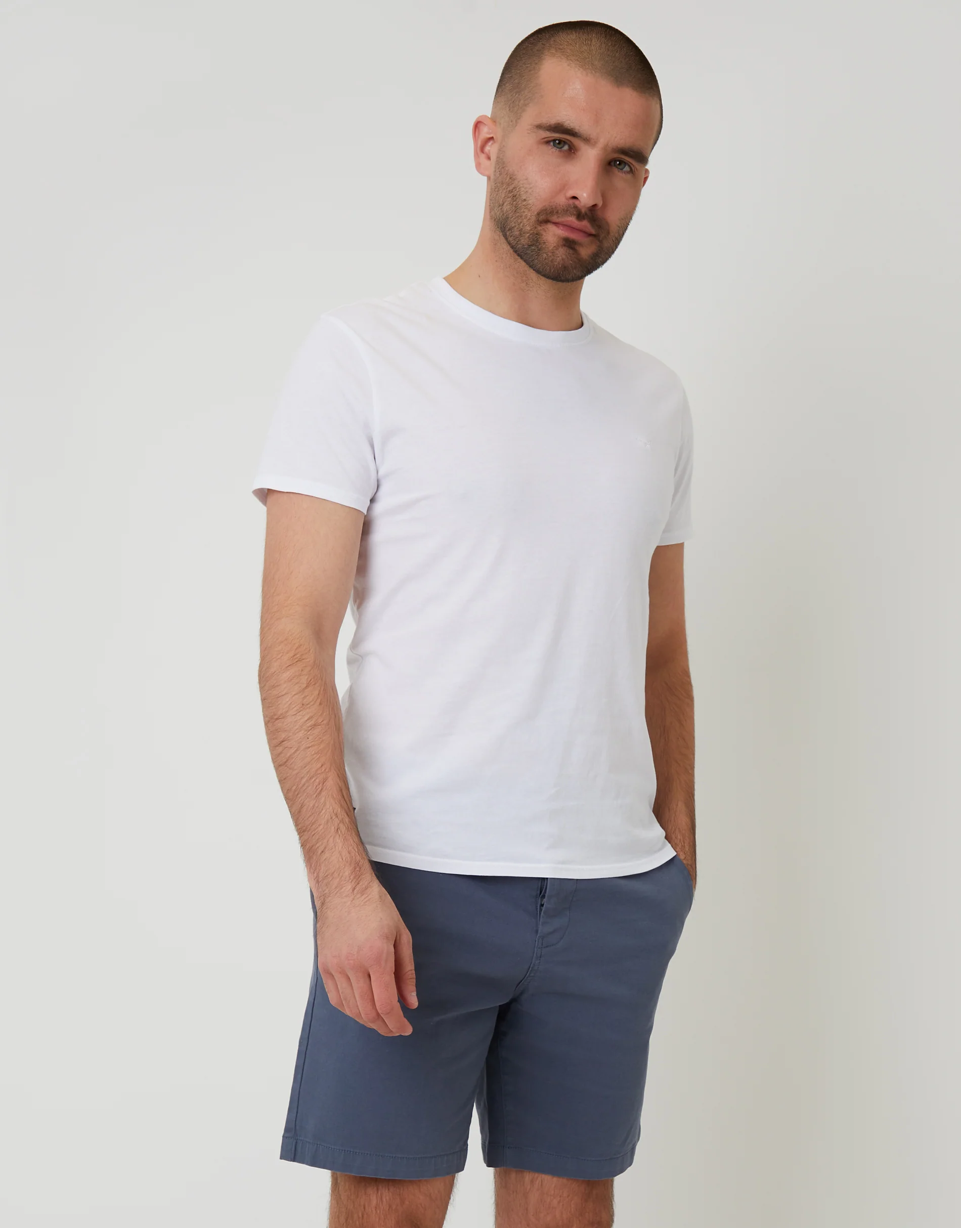 Regular Fit Stretch Chino Shorts in Misty Blue