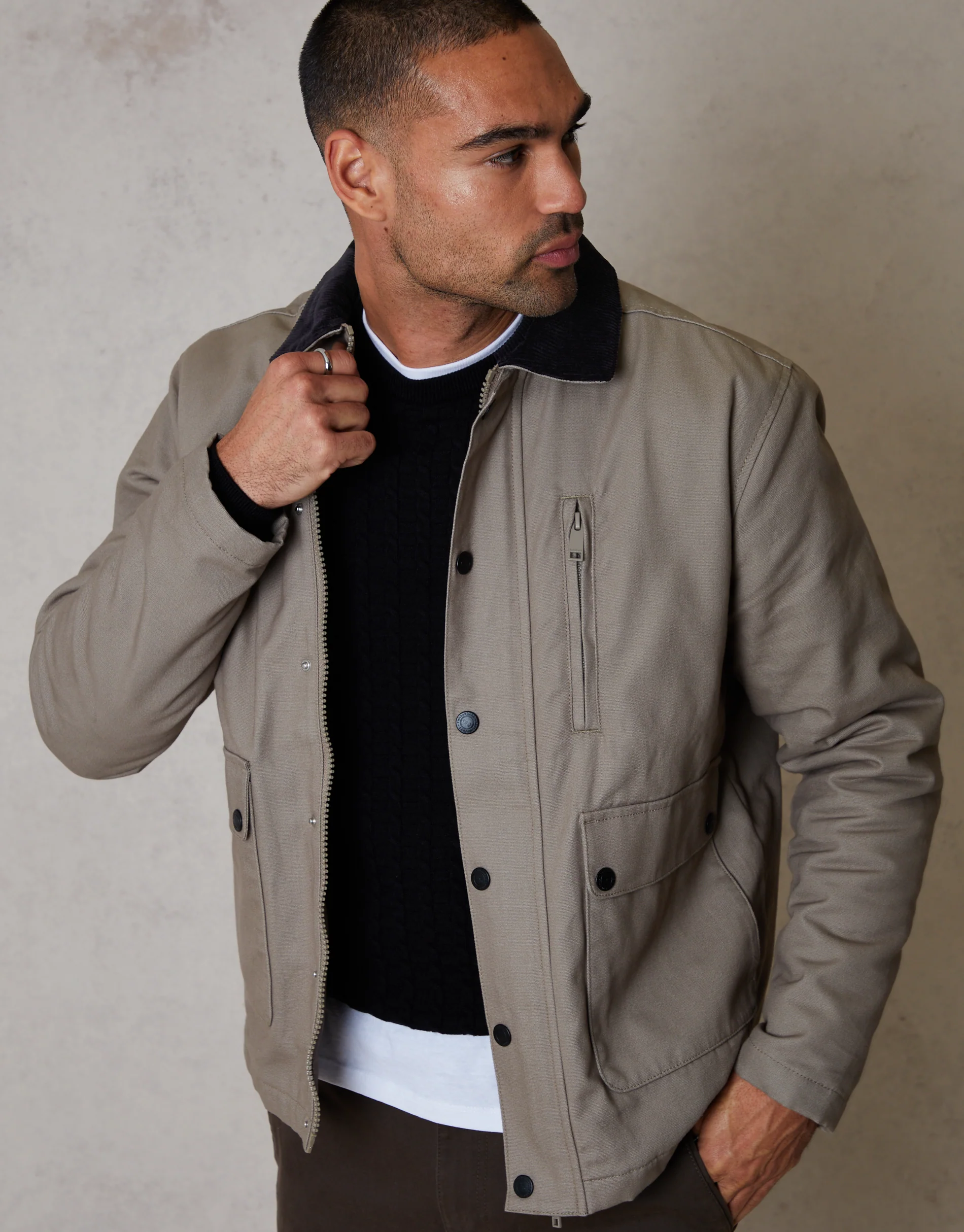 Brown Collared Lightweight Jacket in Mushroom - Image 4