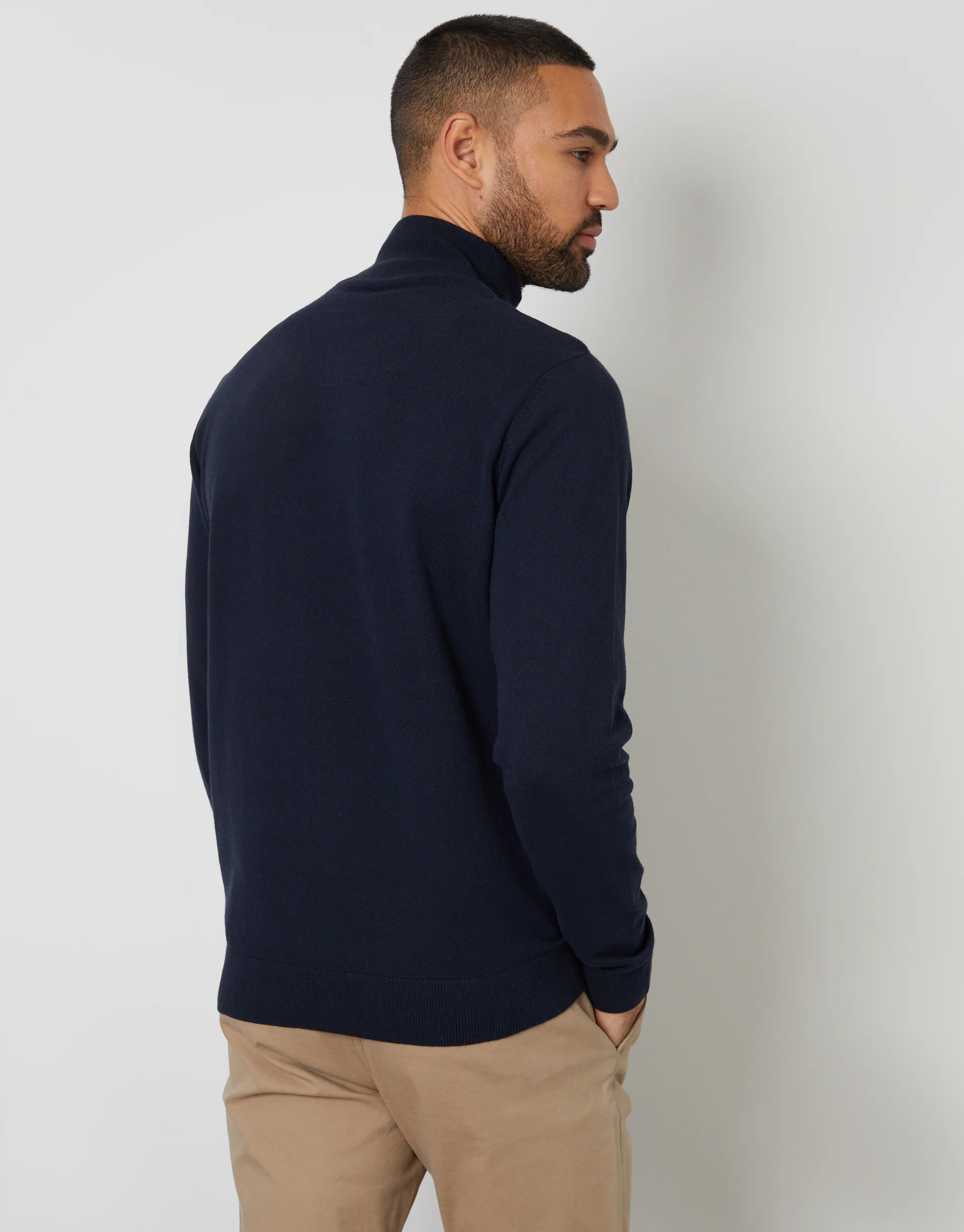 Basket Stitch Mock T-Shirt Quarter Zip Jumper in Navy - Image 2