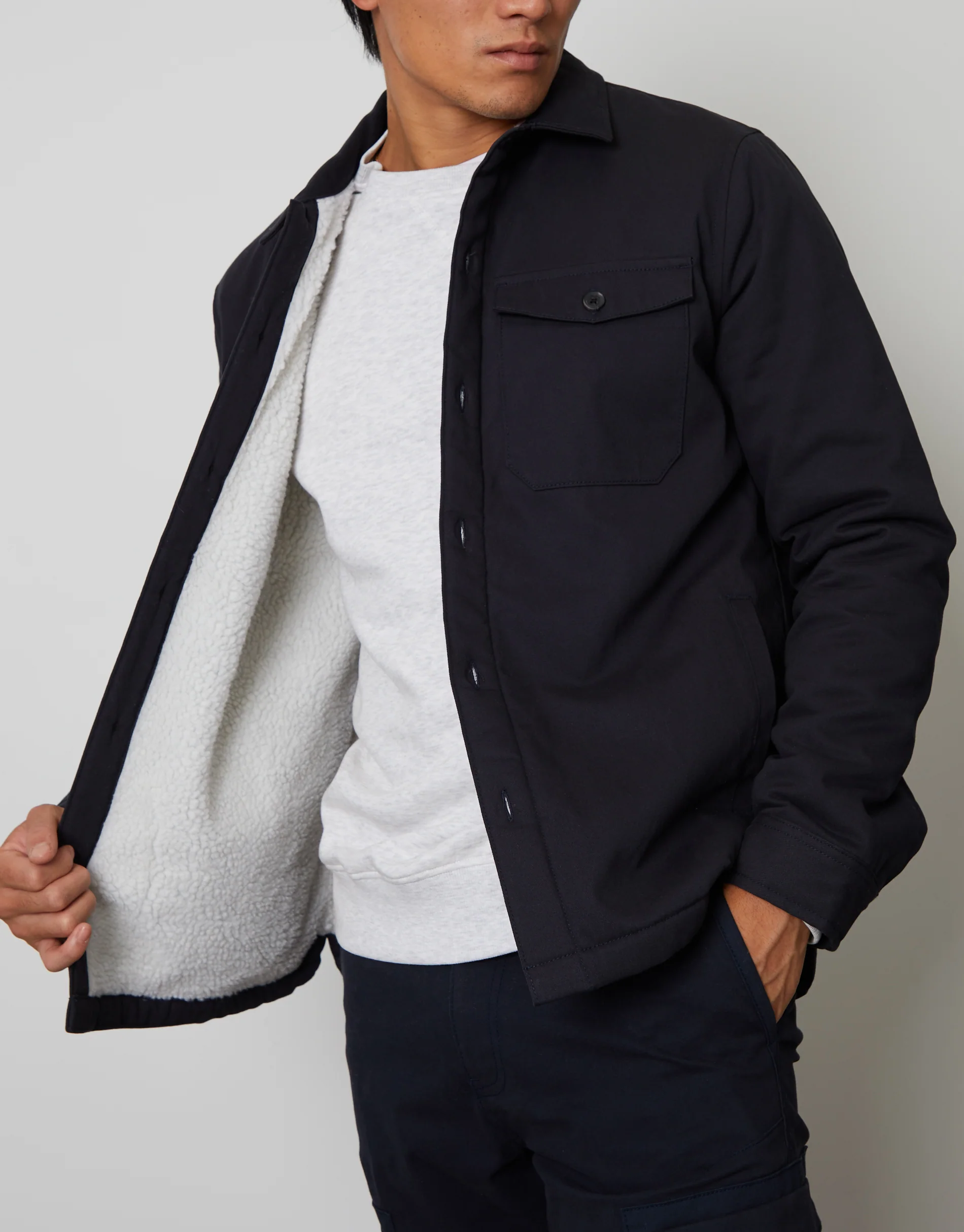 Borg Lined Shacket in Navy - Image 4