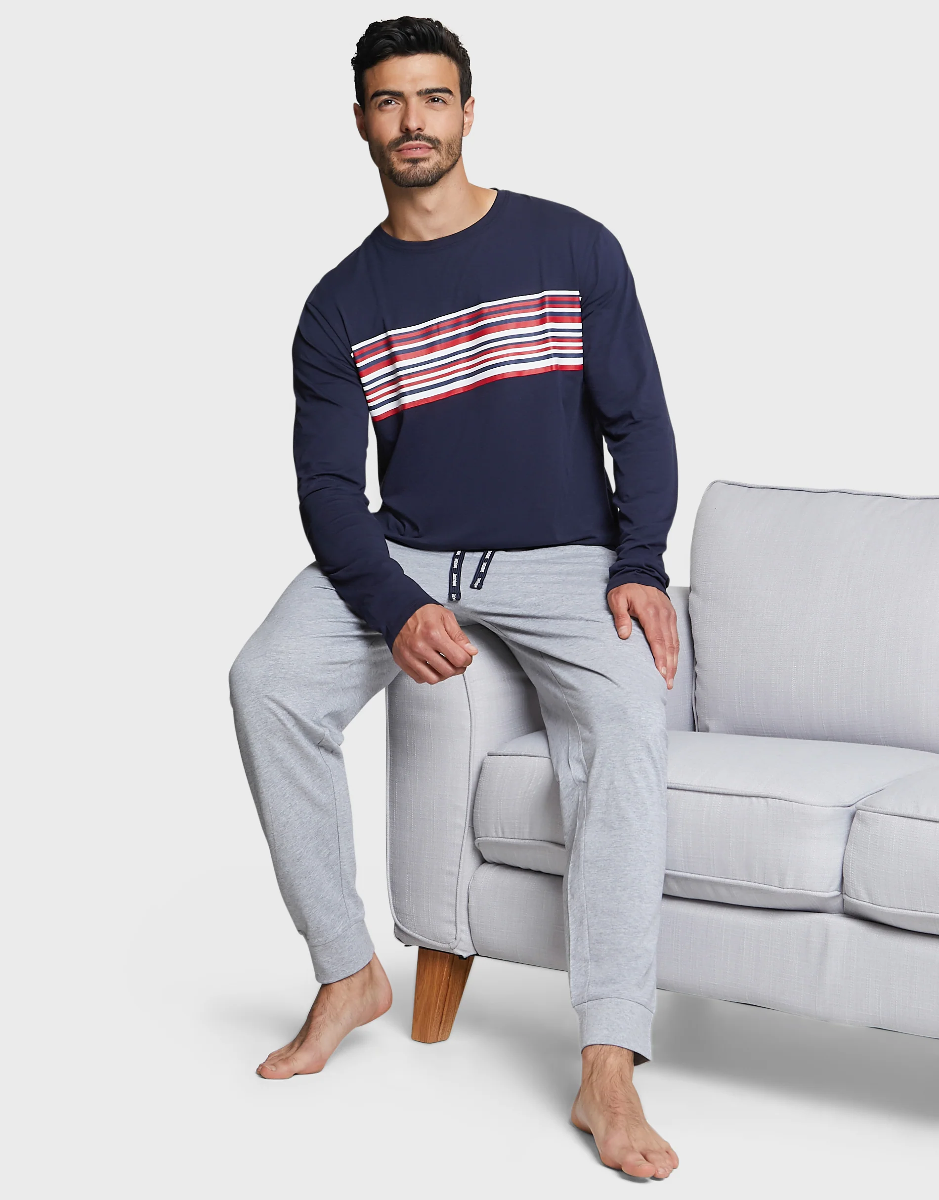 Colourblock Long Pyjama Set in Navy