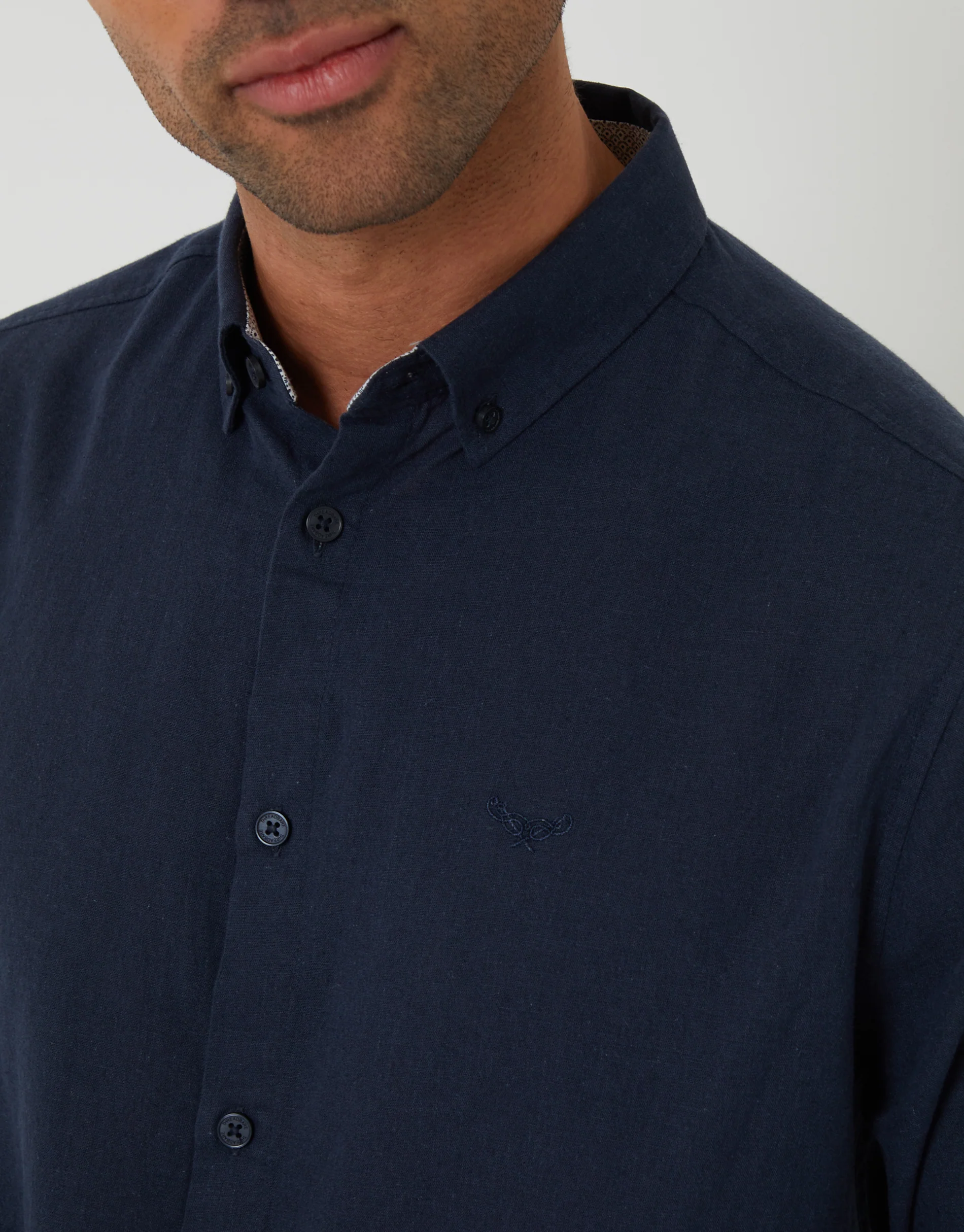 Long Sleeve Linen Blend Shirt in Navy - Image 4