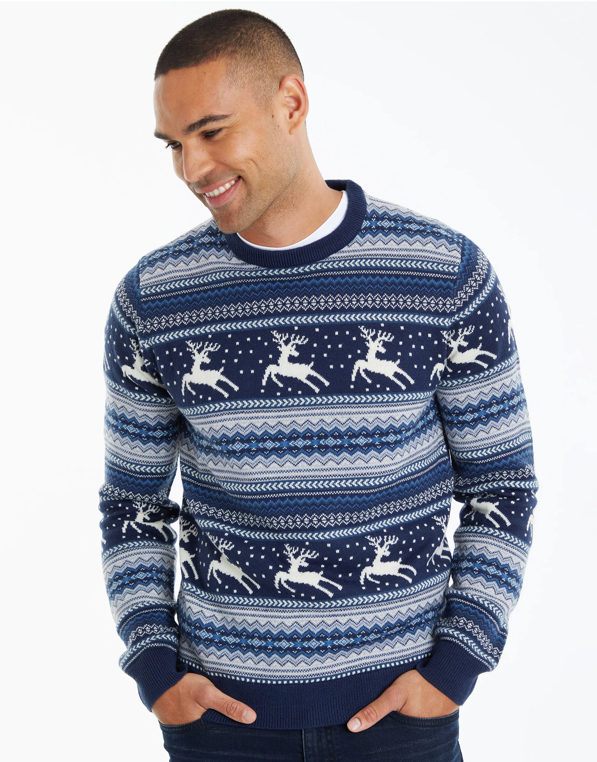 Fairisle Knitted Christmas Jumper in Navy - Image 2