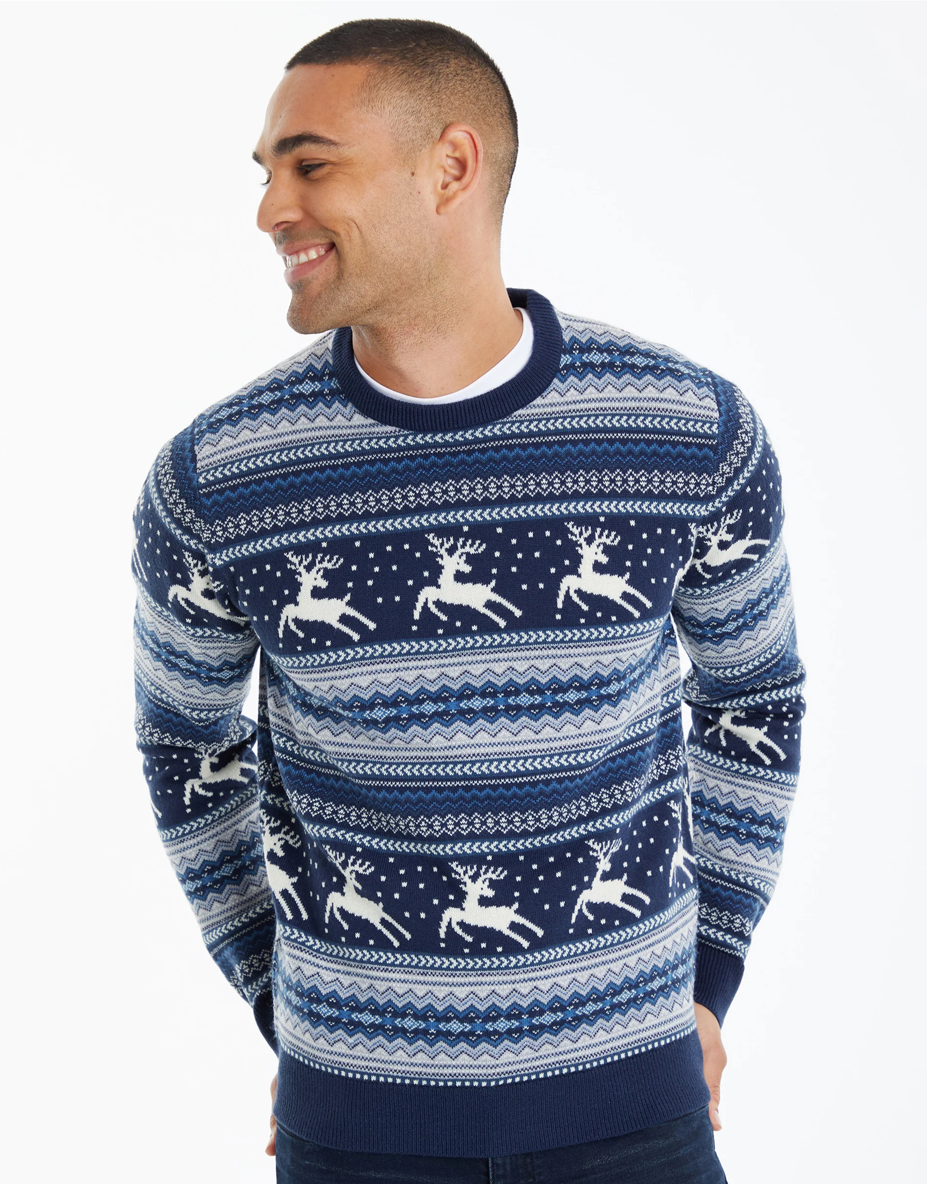 Fairisle Knitted Christmas Jumper in Navy - Image 5