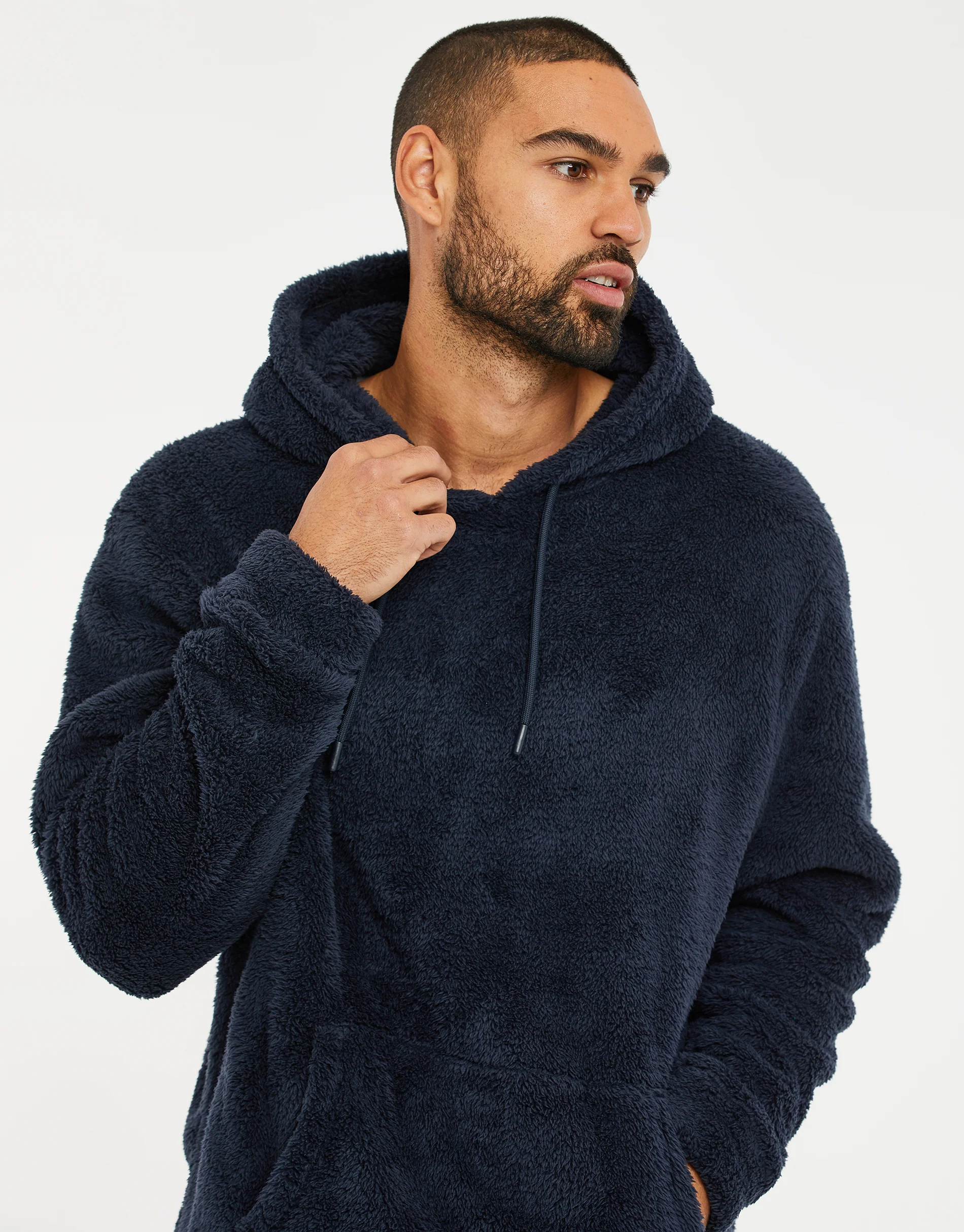 Borg Lounge Hoodie in Navy - Image 4