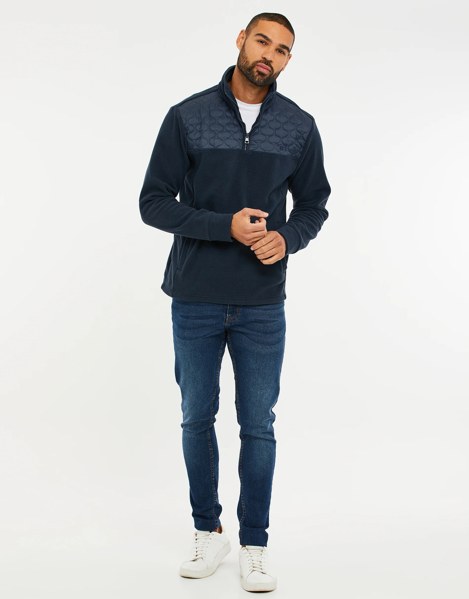 Onion Quilted Quarter Zip Fleece in Navy - Image 3