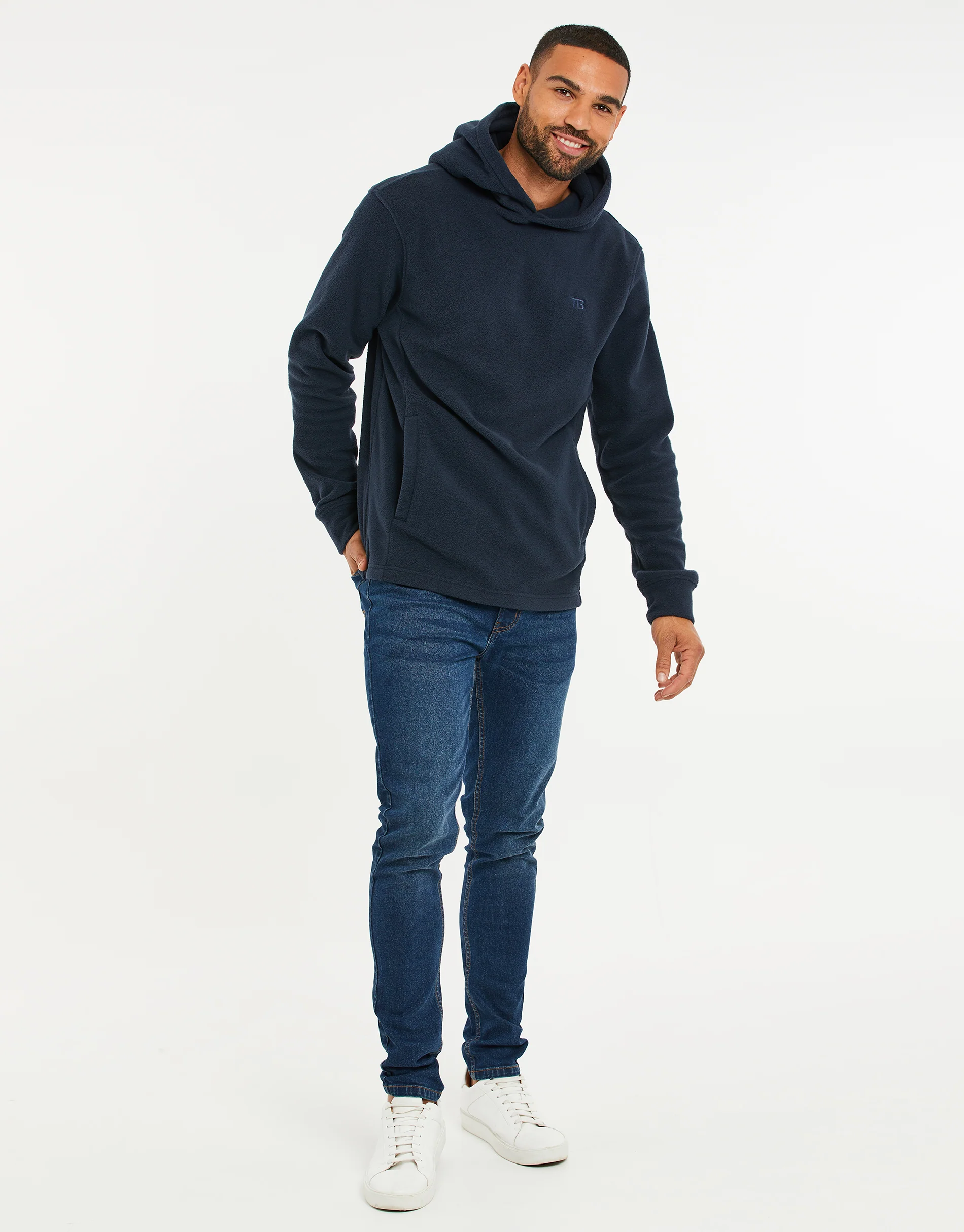 Microfleece Overhead Hoodie in Navy - Image 3