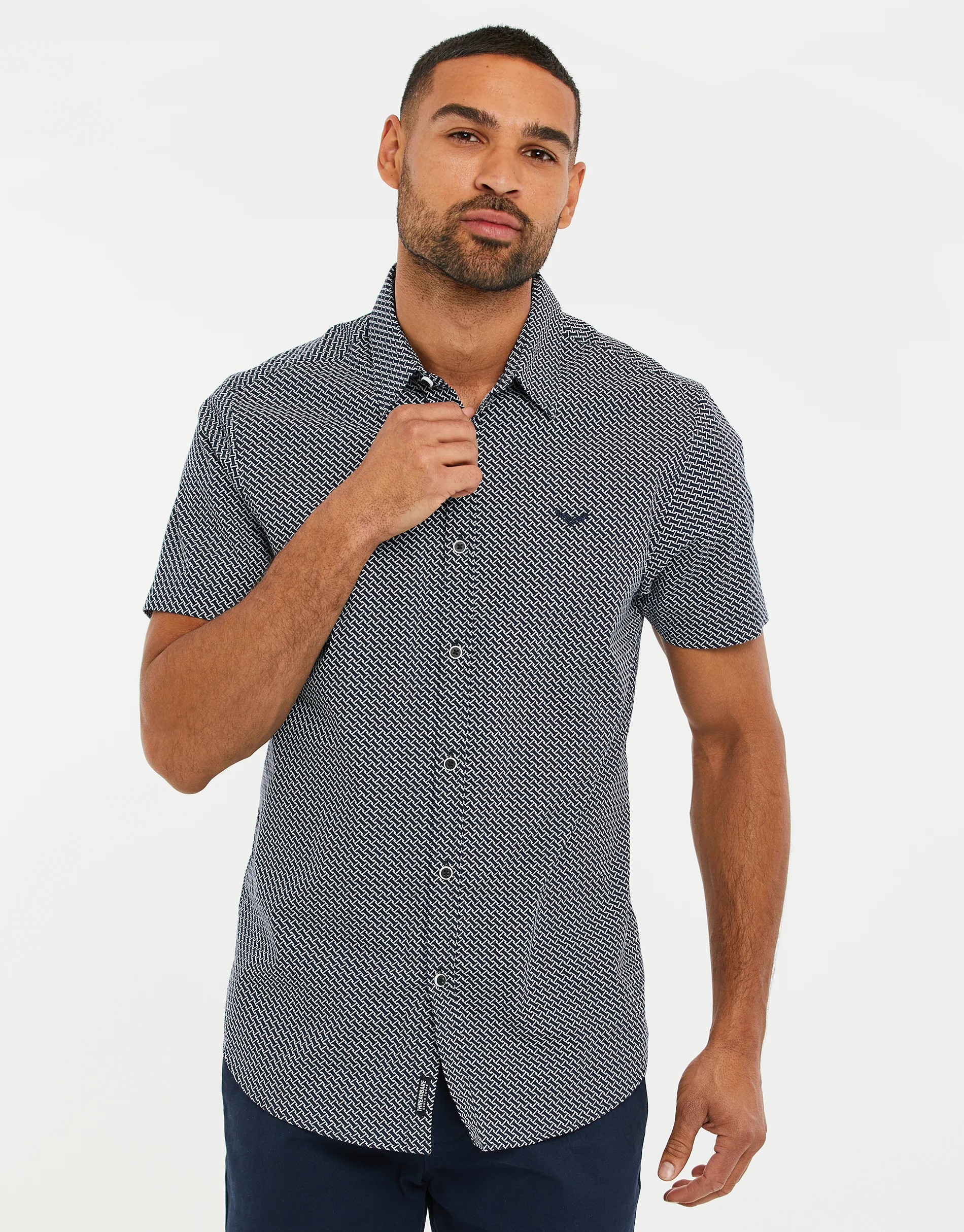 Geo Print Short Sleeve Shirt in Navy
