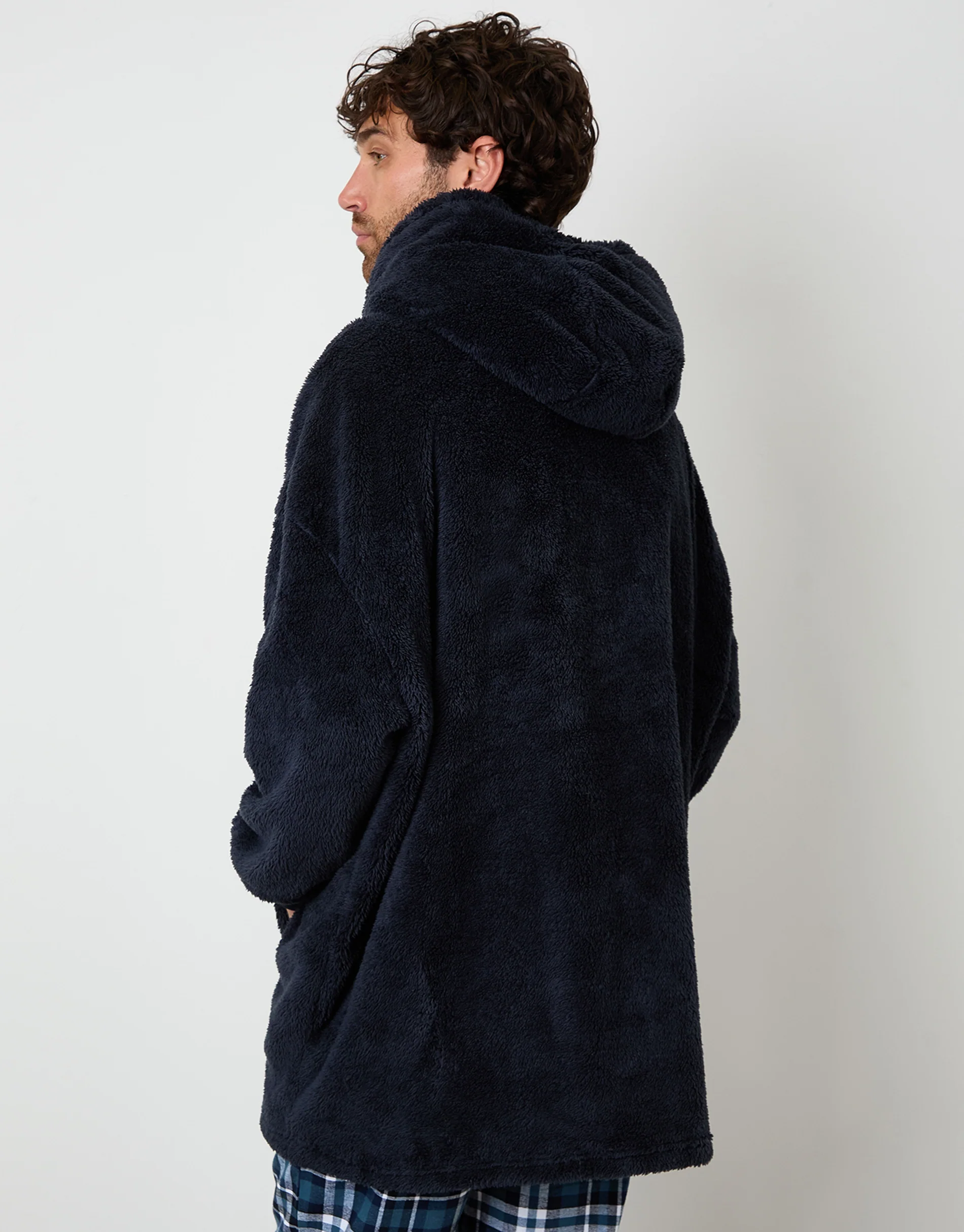 Oversized Borg Lounge Hoodie in Navy - Image 2