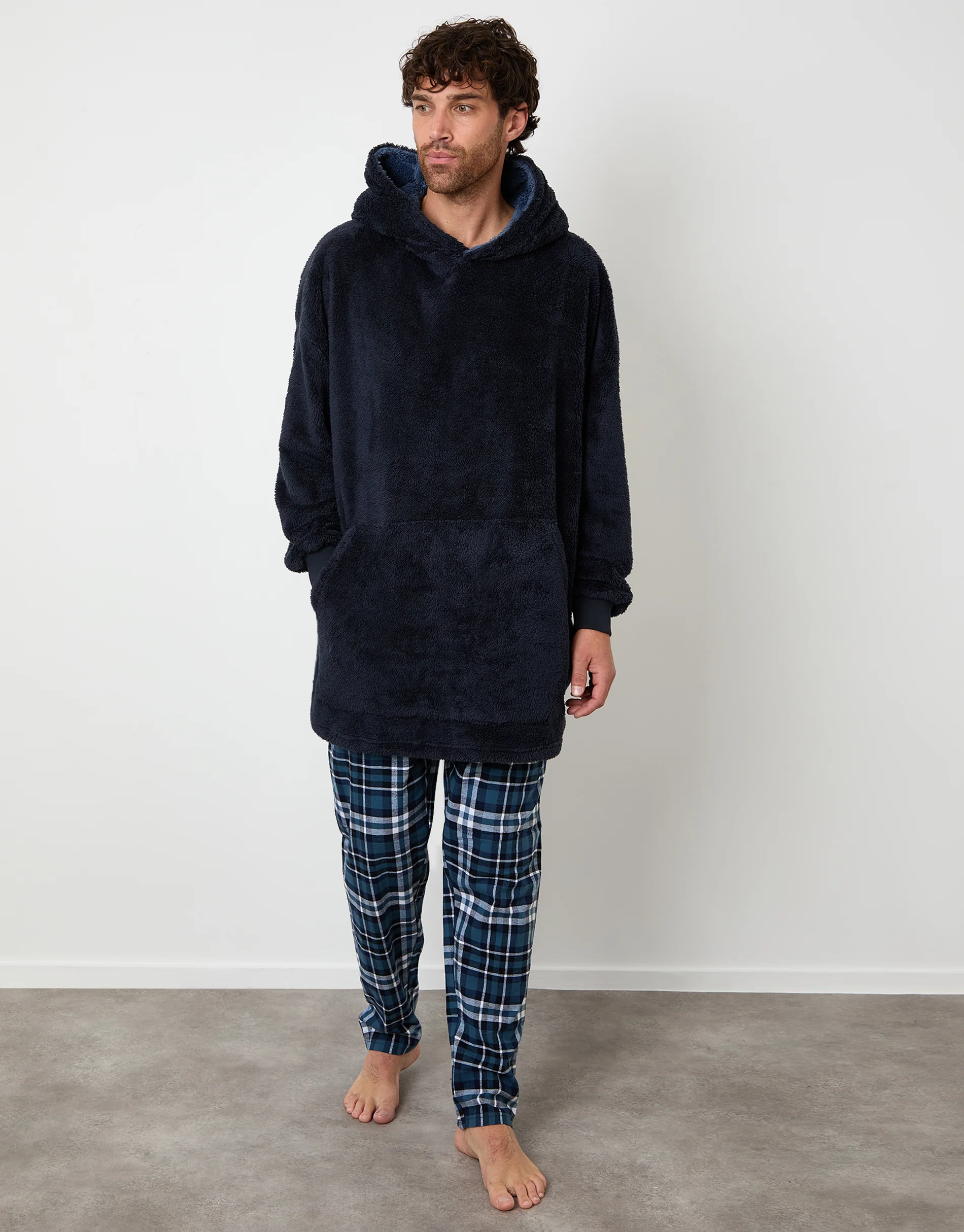 Oversized Borg Lounge Hoodie in Navy - Image 3