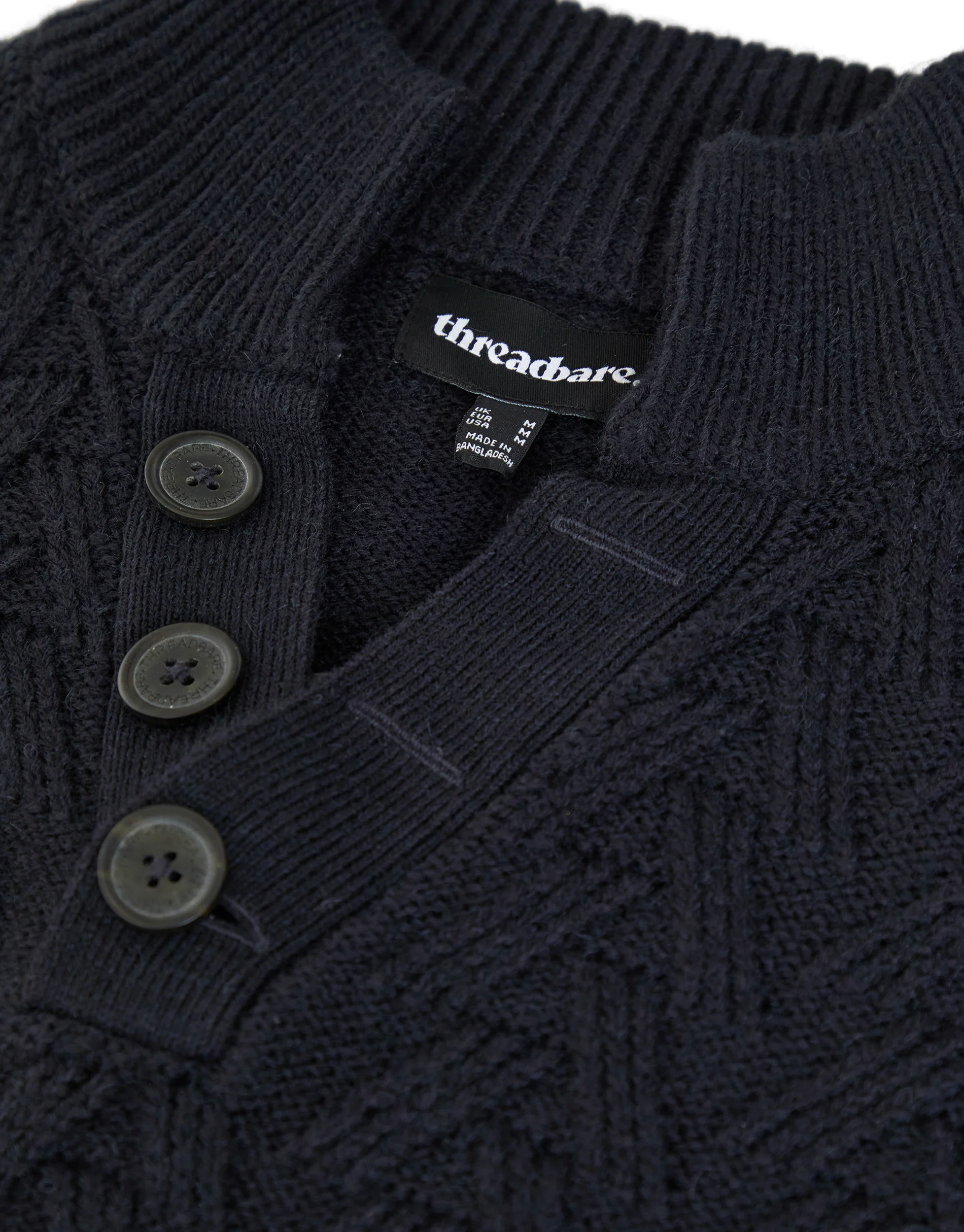 Mock Neck Funnel Neck Cable Knit Jumper in Navy - Image 5