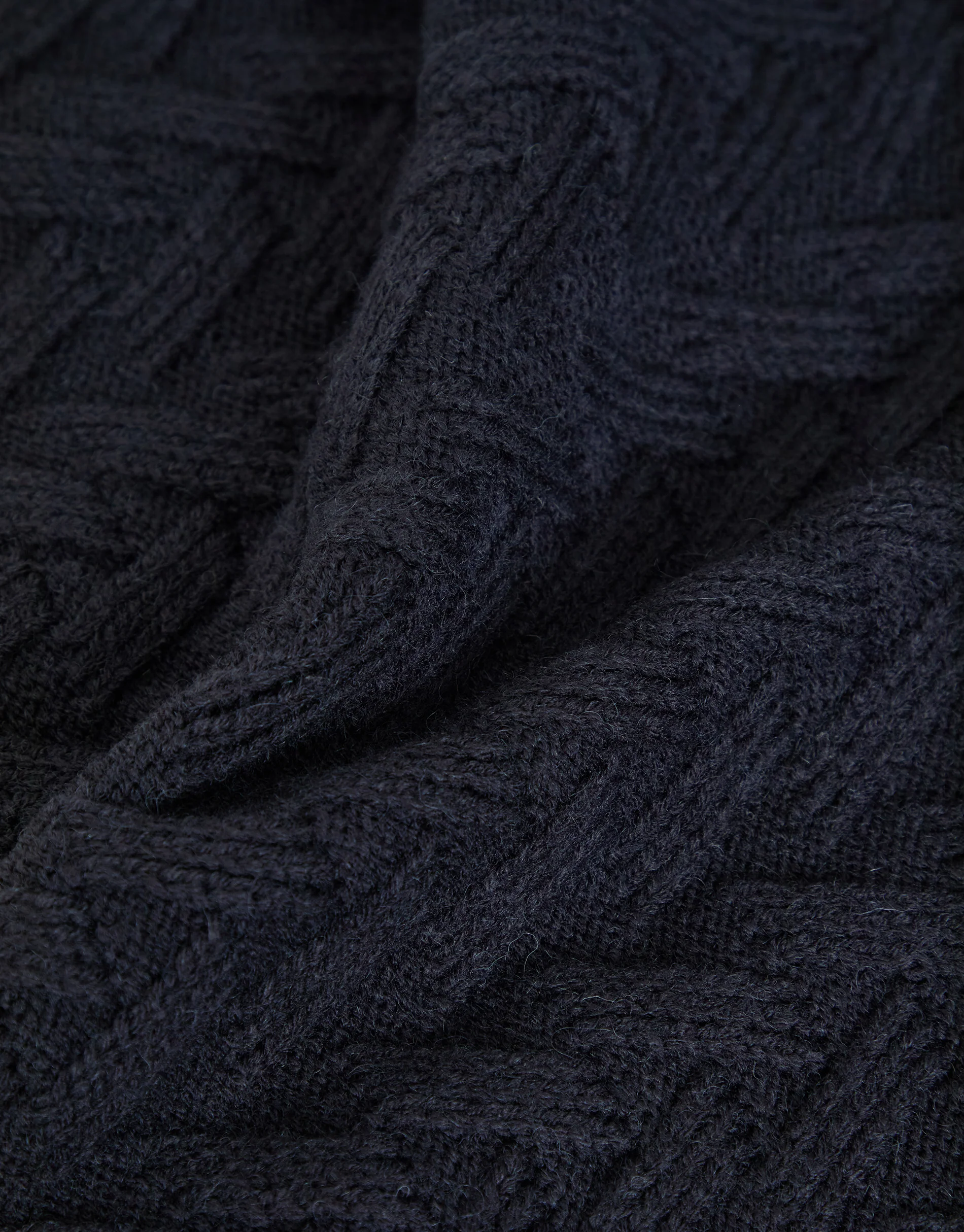 Mock Neck Funnel Neck Cable Knit Jumper in Navy - Image 6