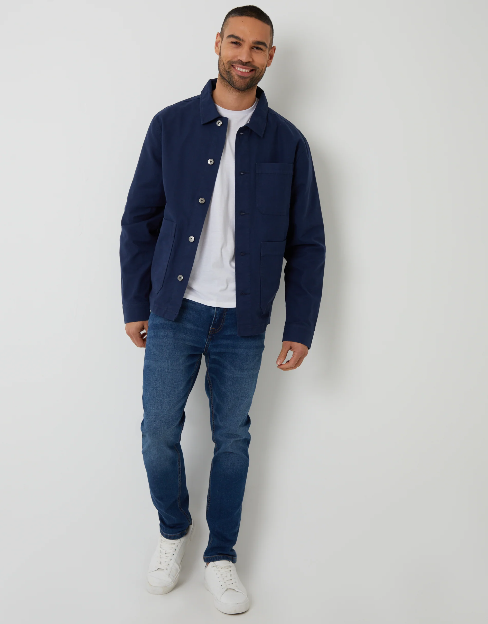 Button Up Lightweight Collared Utility Jacket in Navy - Image 7