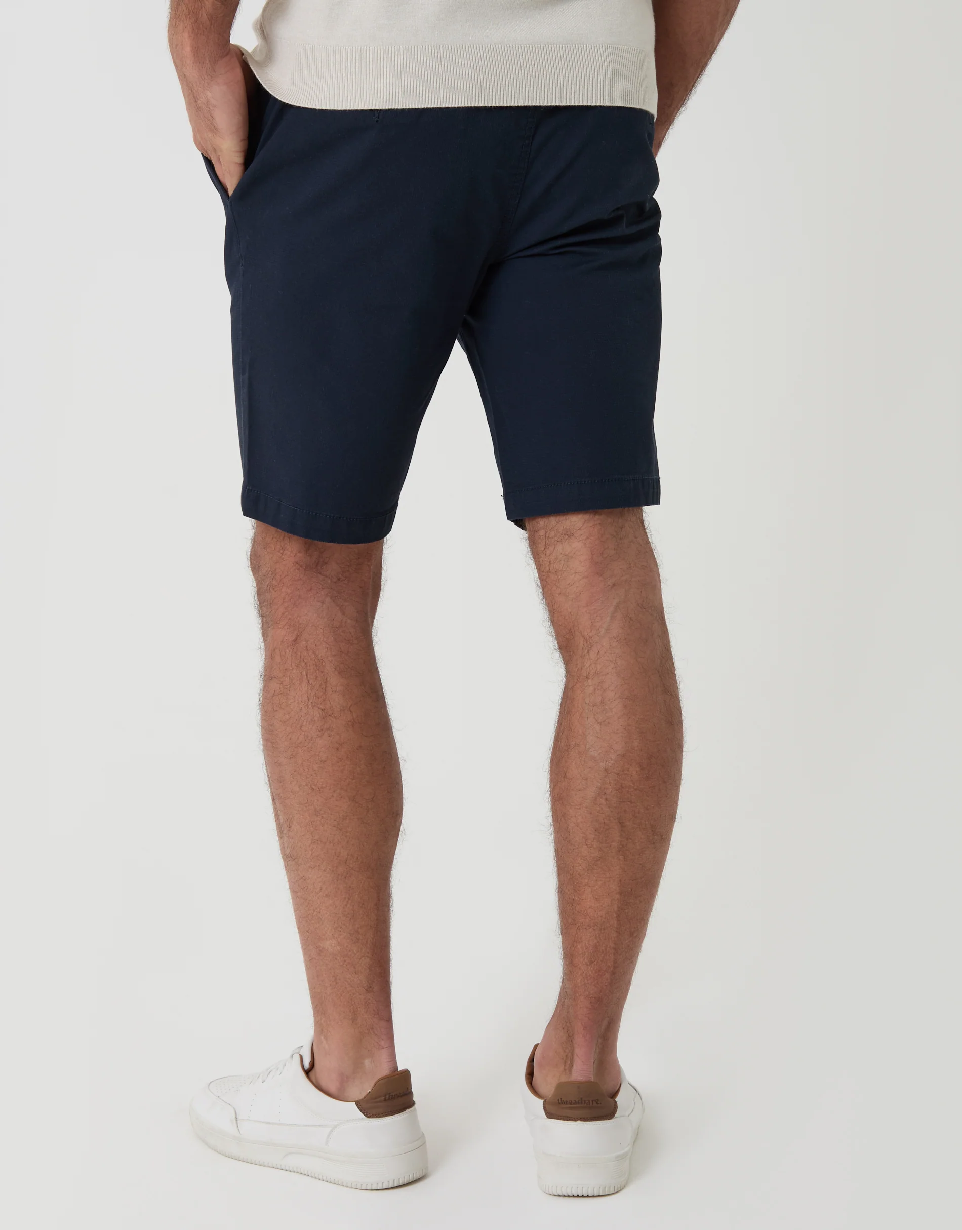 Regular Fit Elasticated Waist Stretch Chino Shorts in Navy - Image 3