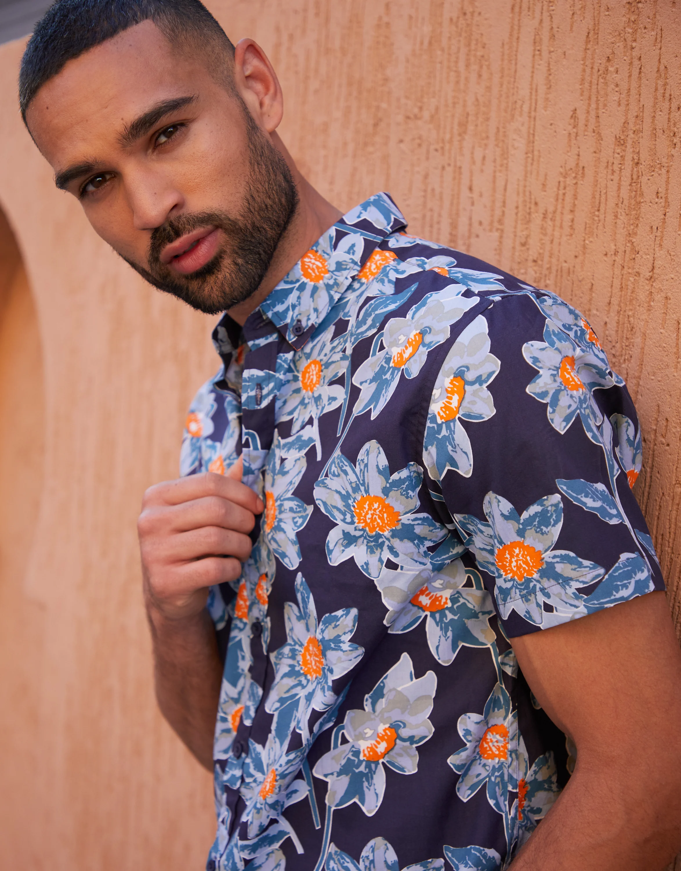 Floral Print Short Sleeve Shirt in Navy - Image 3