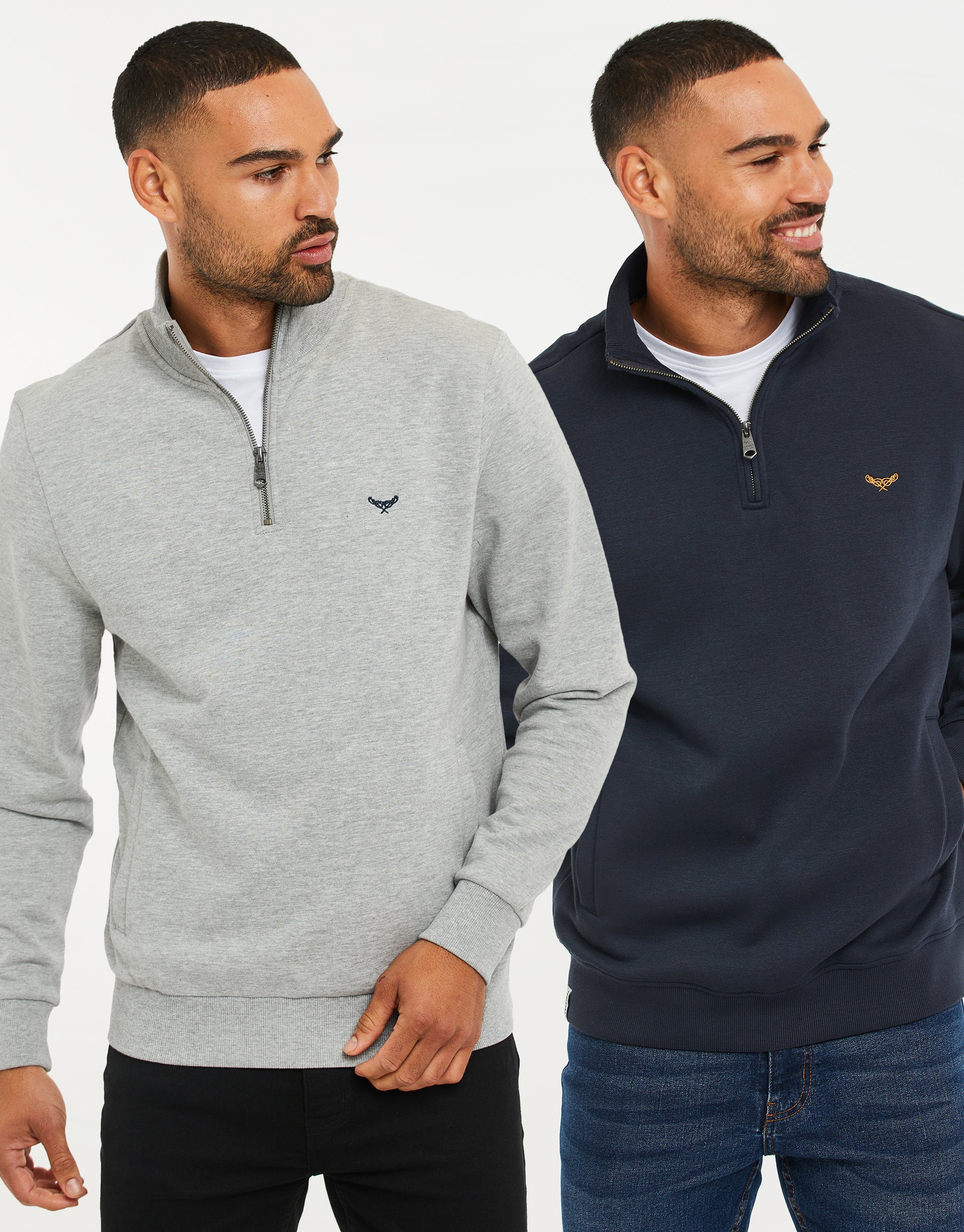 2 Pack Quarter Zip Sweatshirts in Navy & Grey Marl