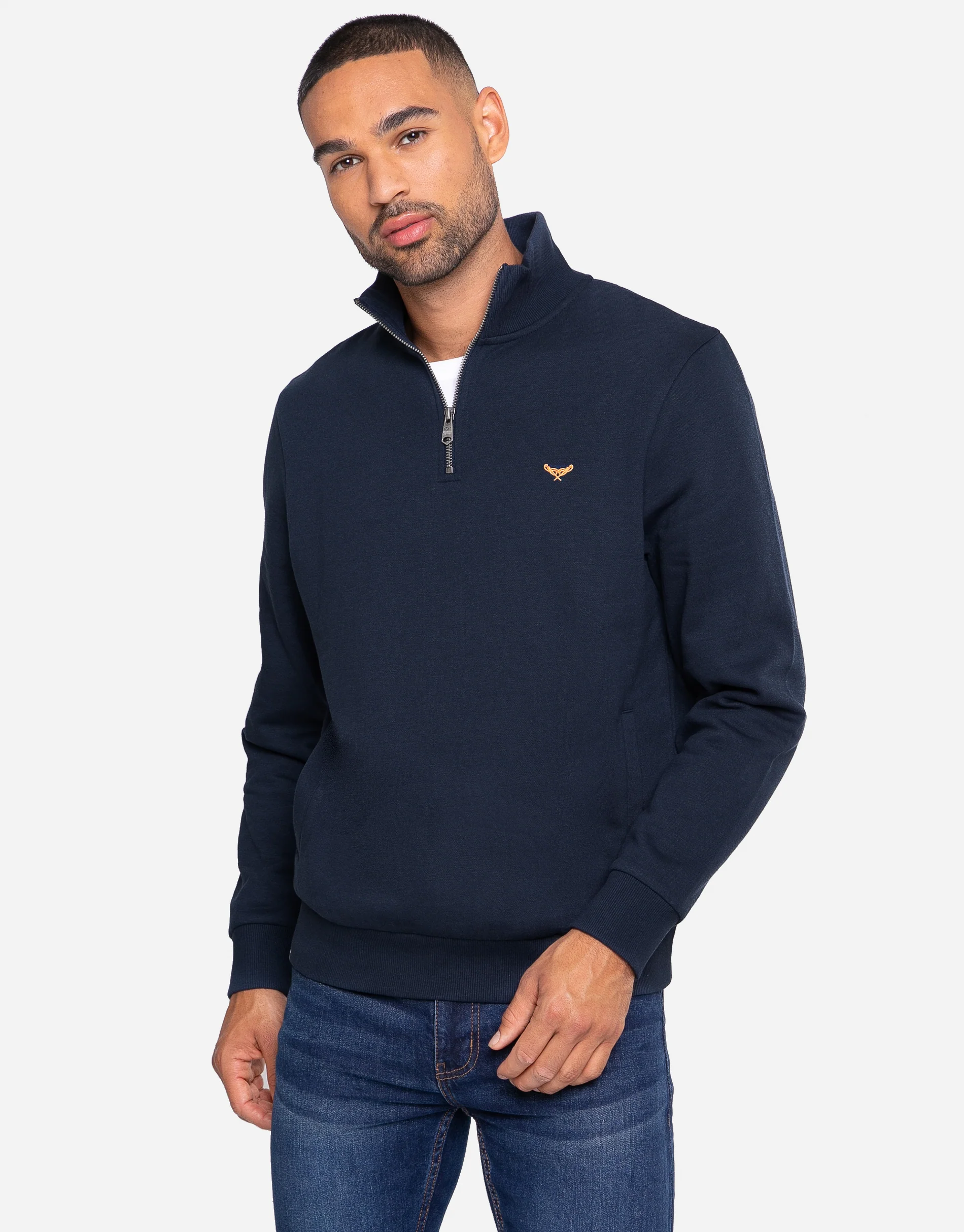 2 Pack Quarter Zip Sweatshirts in Navy & Grey Marl - Image 2