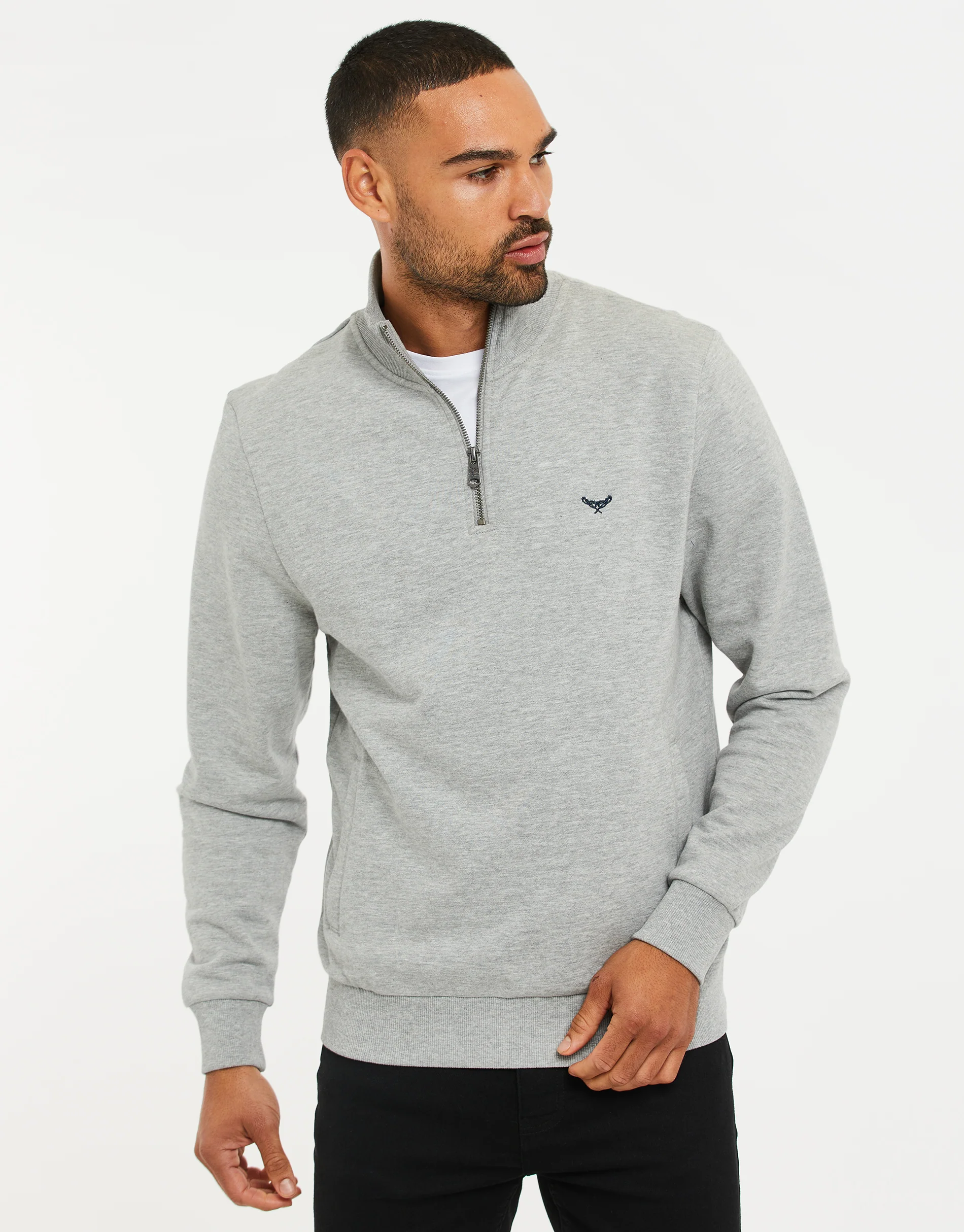 2 Pack Quarter Zip Sweatshirts in Navy & Grey Marl - Image 3