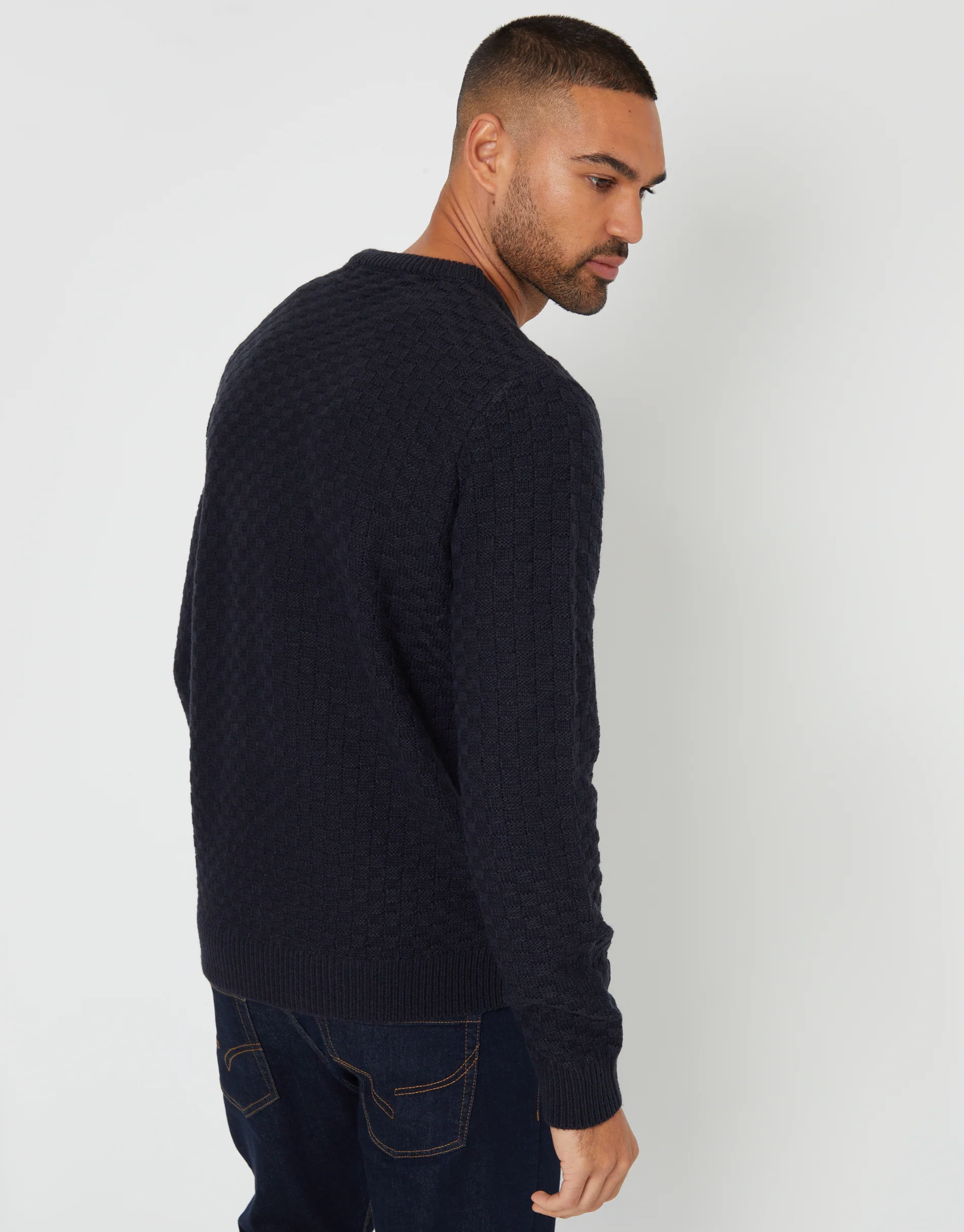 Knitted Crew Neck Jumper in Navy - Image 2