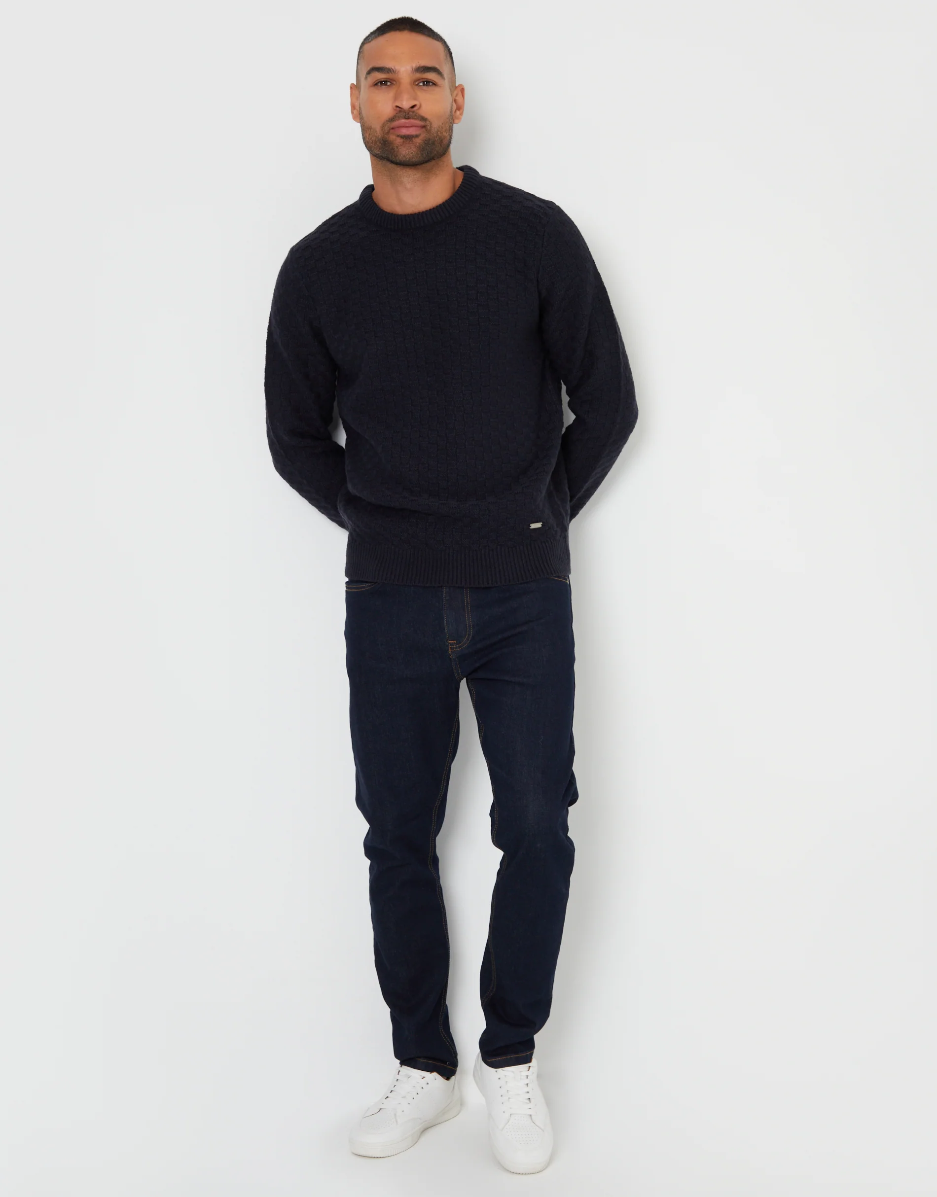 Knitted Crew Neck Jumper in Navy - Image 3