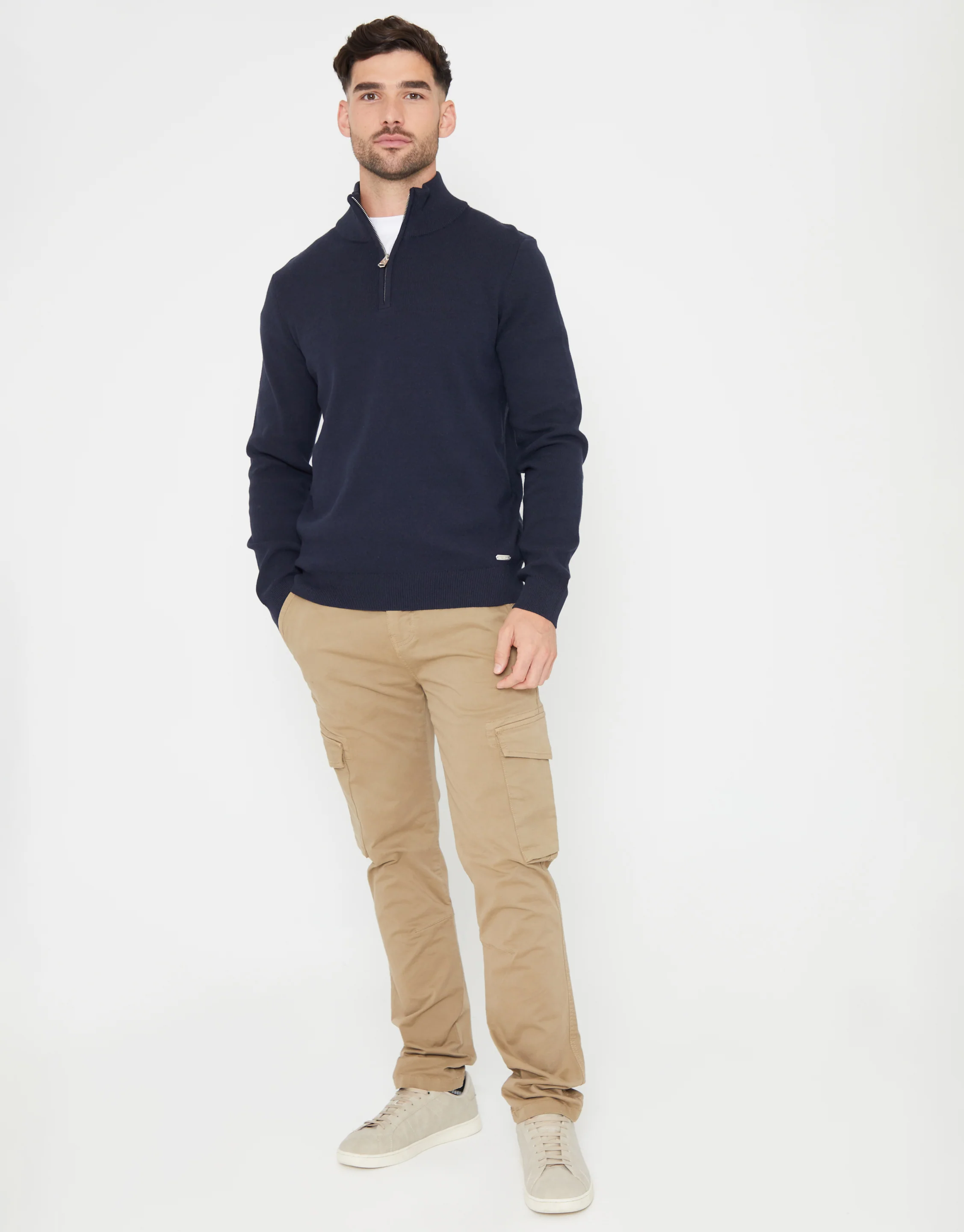 Knitted Quarter Zip Jumper in Navy - Image 3
