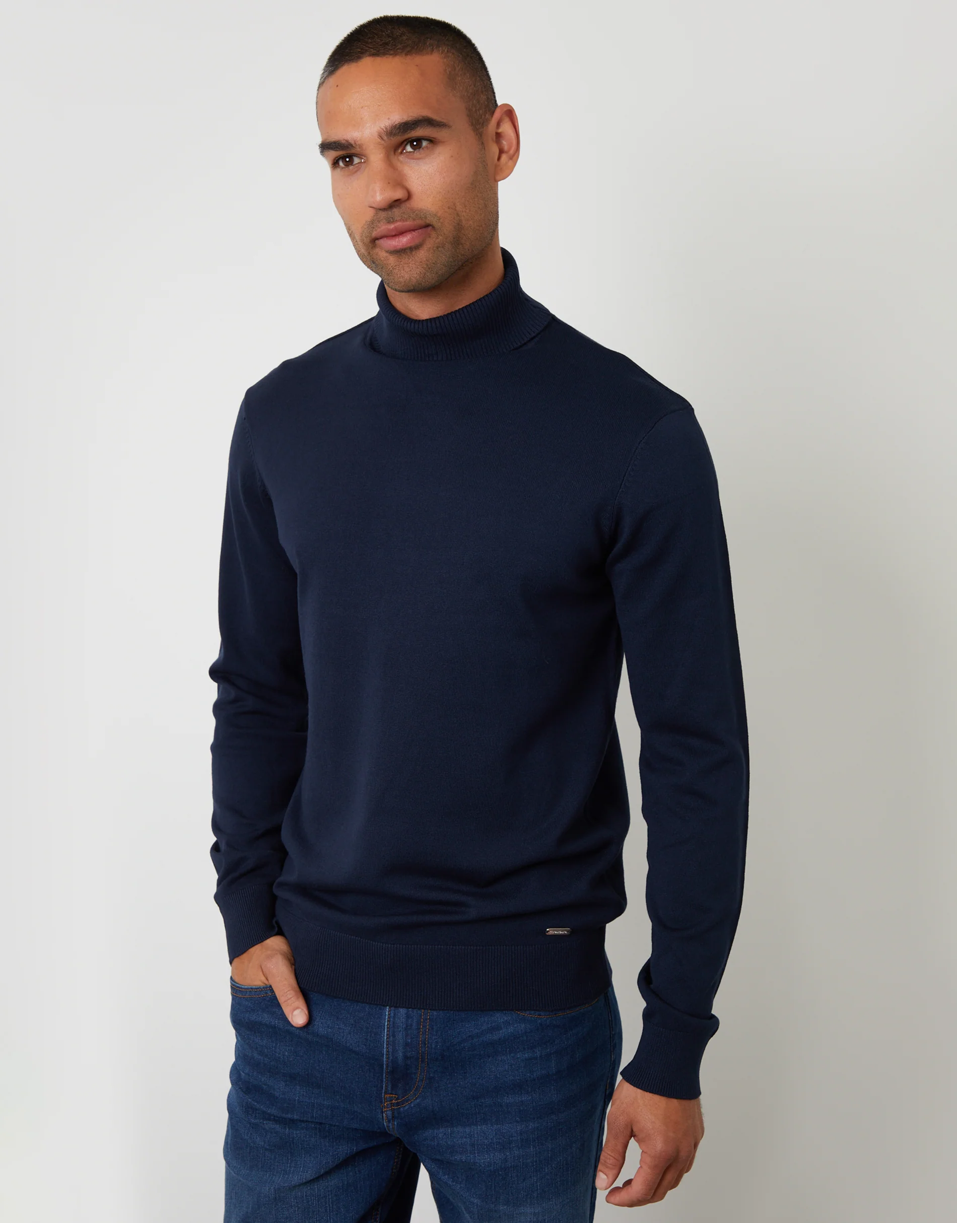 Knitted Roll Neck Jumper in Navy