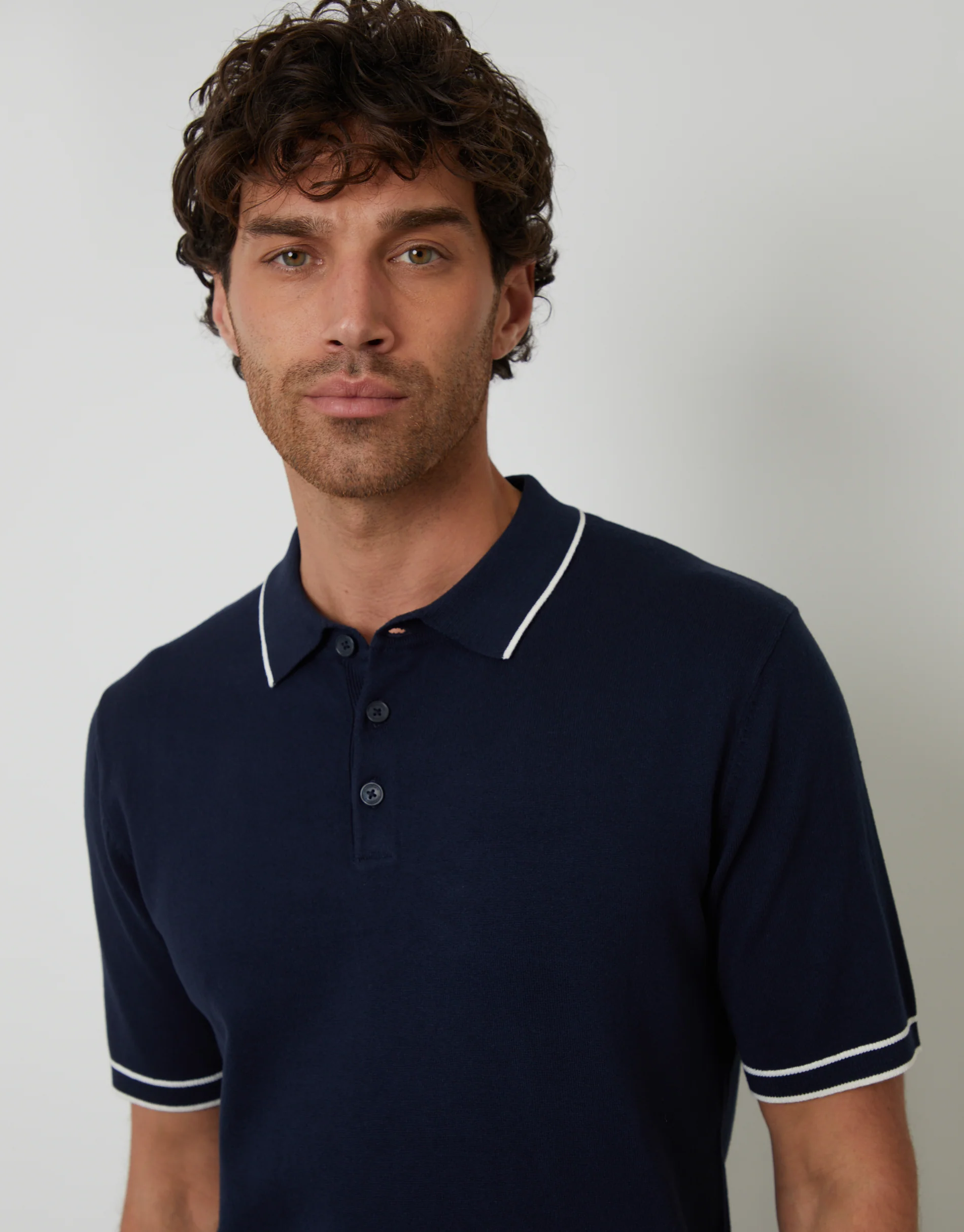 Knitted Short Sleeve Polo in Navy - Image 4