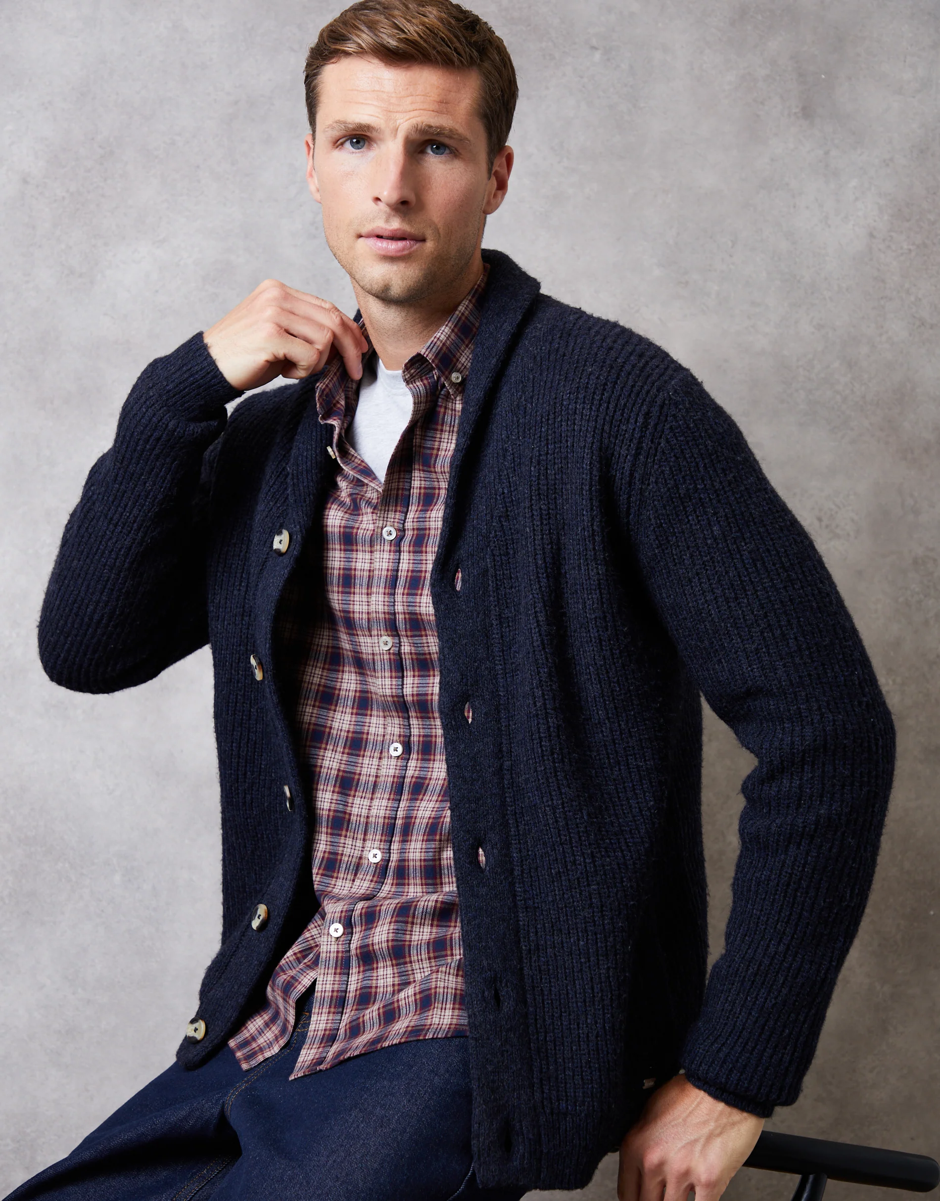 Shawl Cardigan in Navy Marl