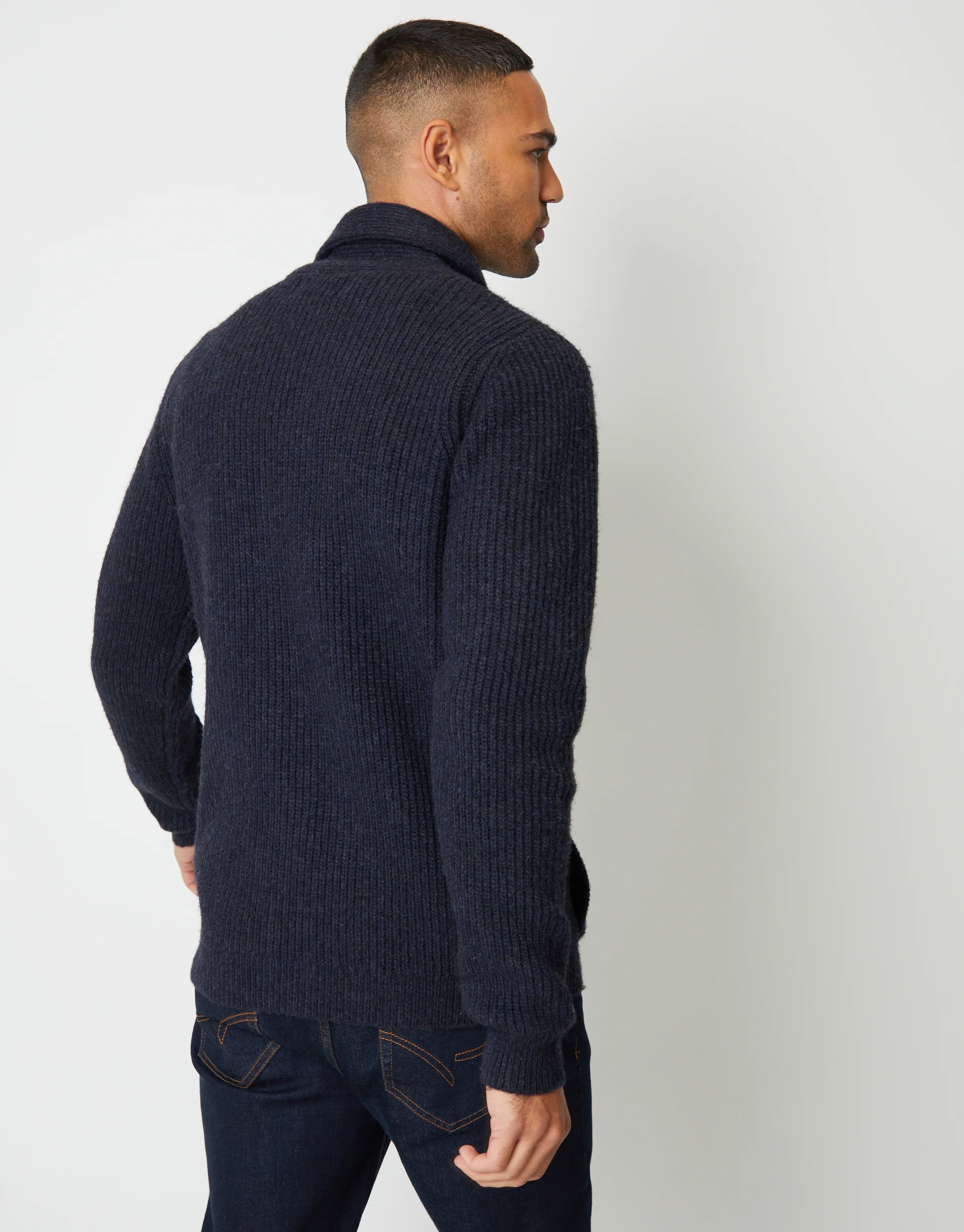 Shawl Cardigan in Navy Marl - Image 3