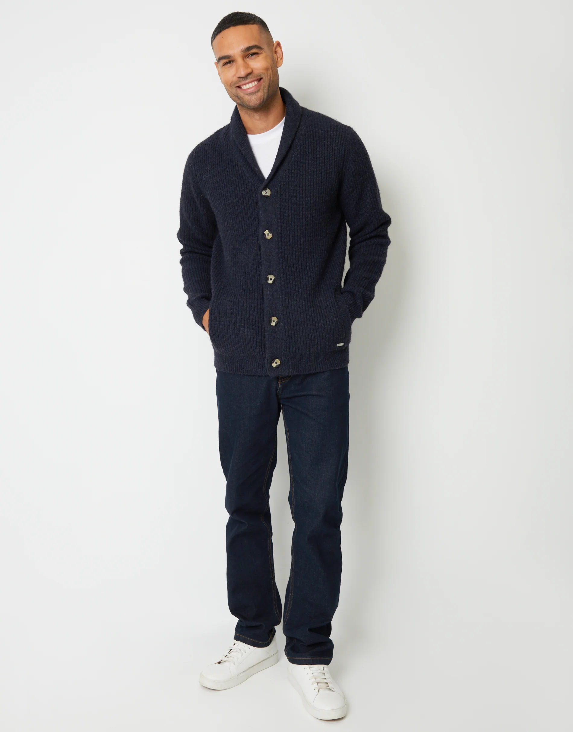 Shawl Cardigan in Navy Marl - Image 4