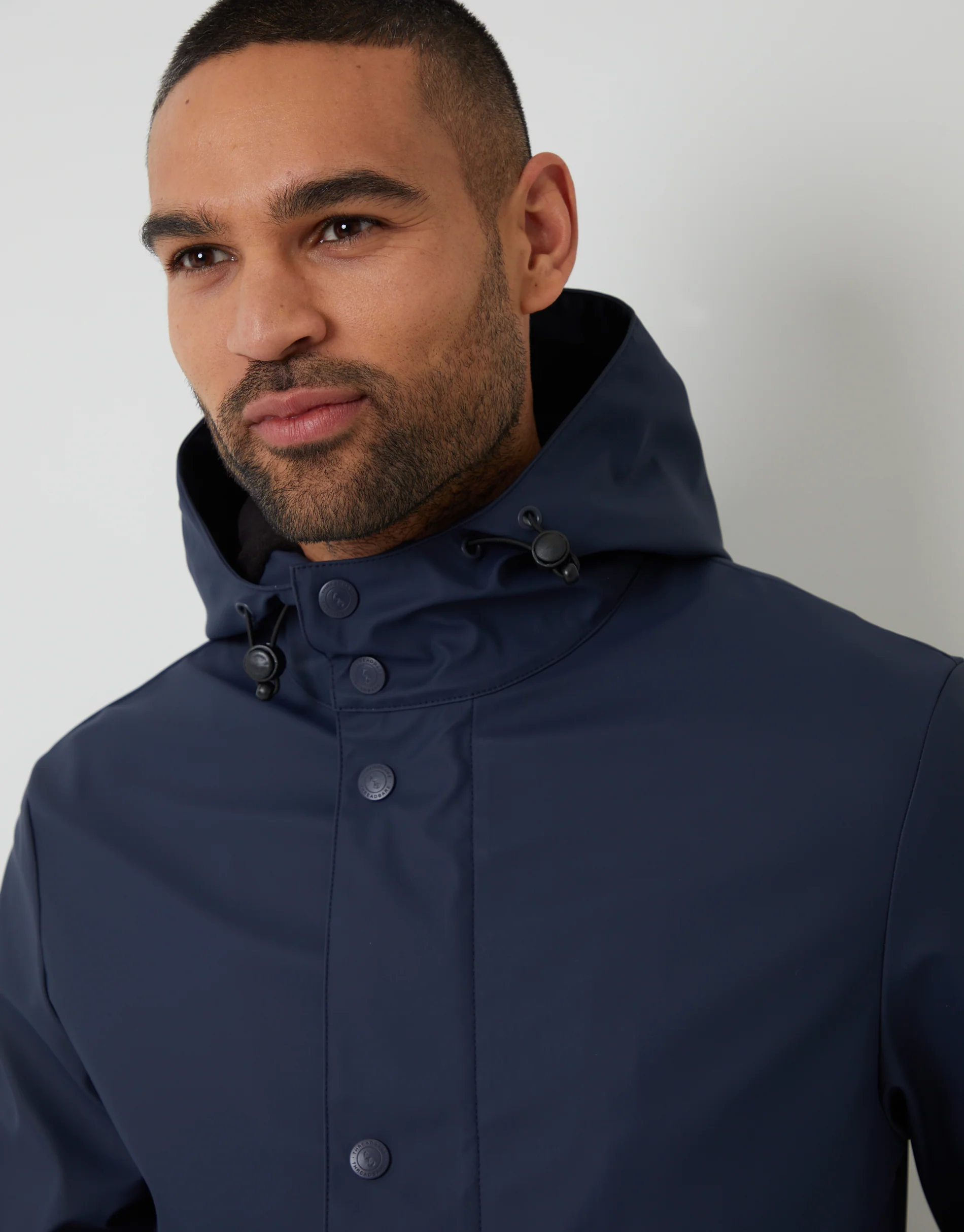 Microfleece Lined Longline Hooded Raincoat in Navy - Image 4
