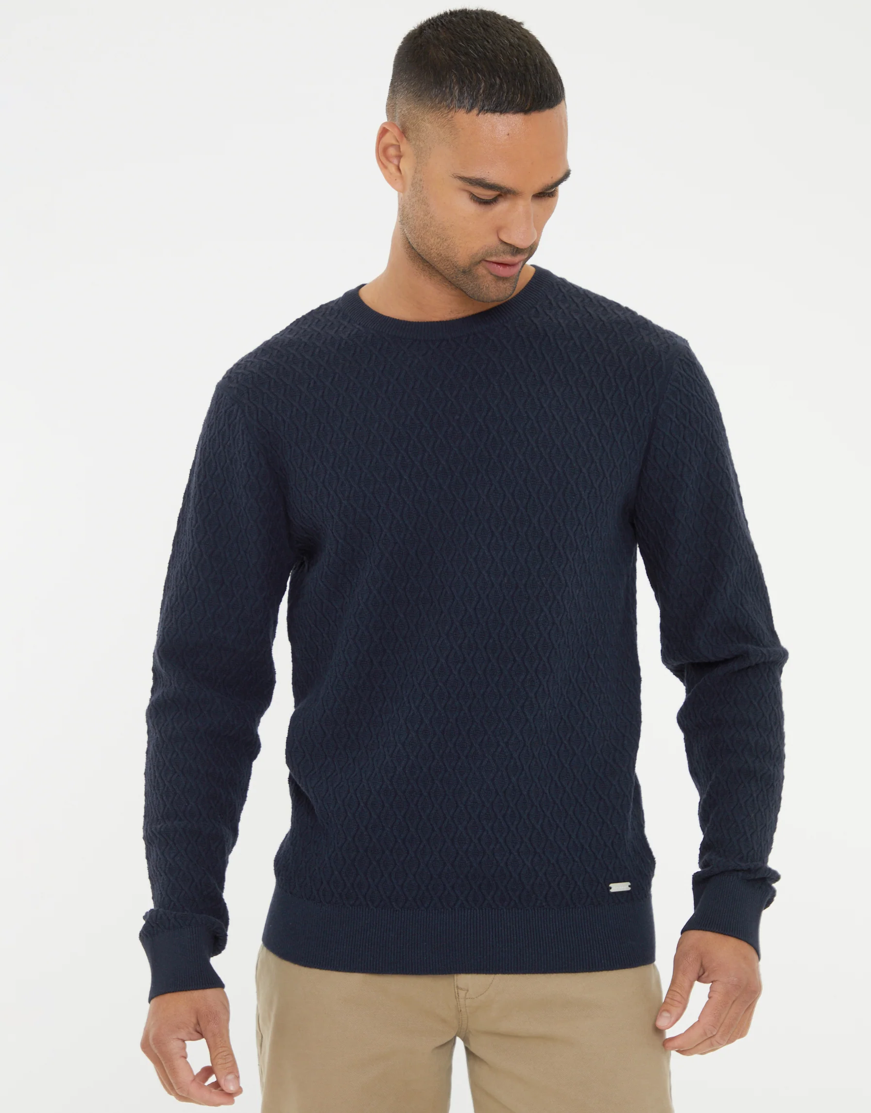 Mini Cable Knit Crew Neck Jumper in Navy