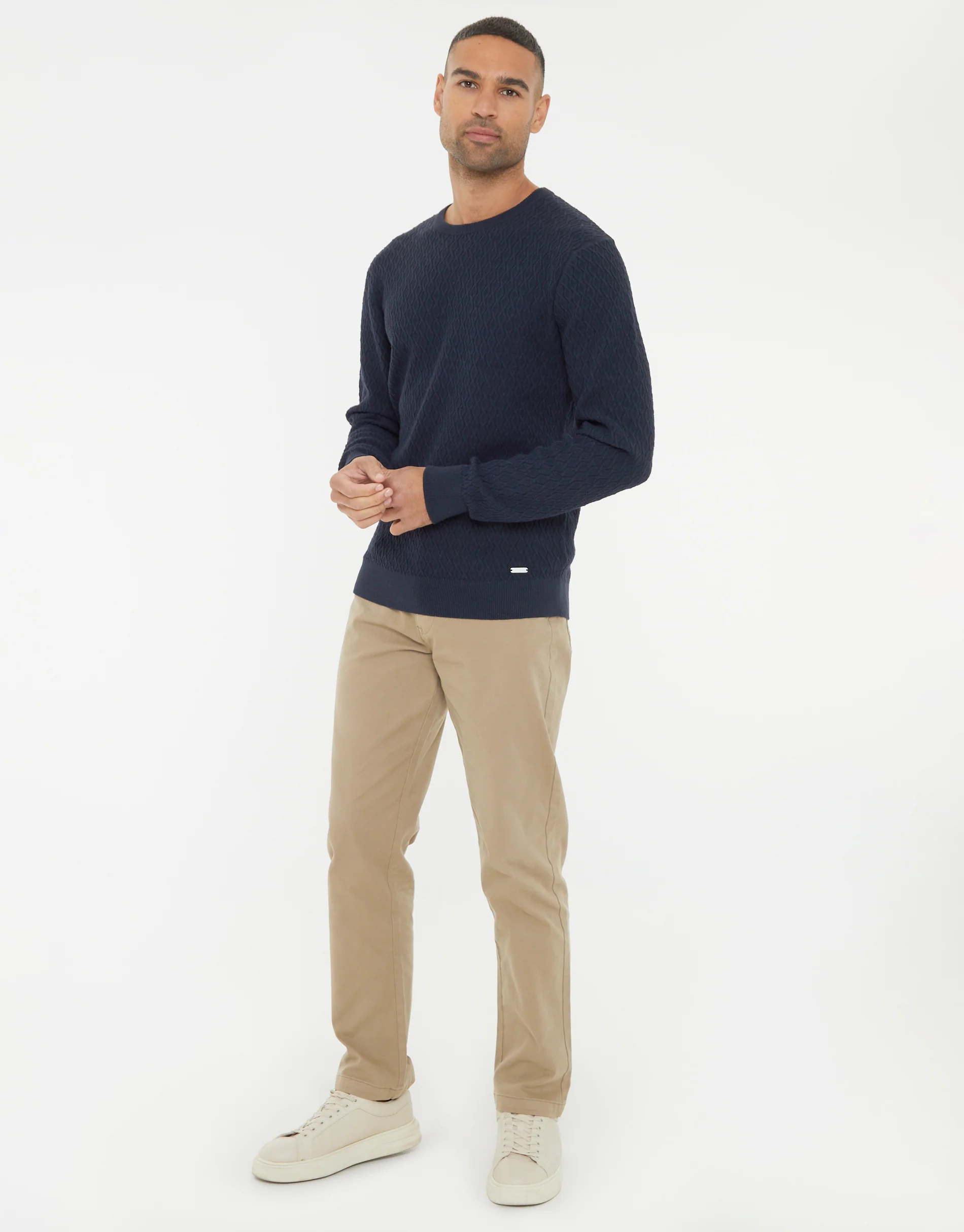 Mini Cable Knit Crew Neck Jumper in Navy - Image 3