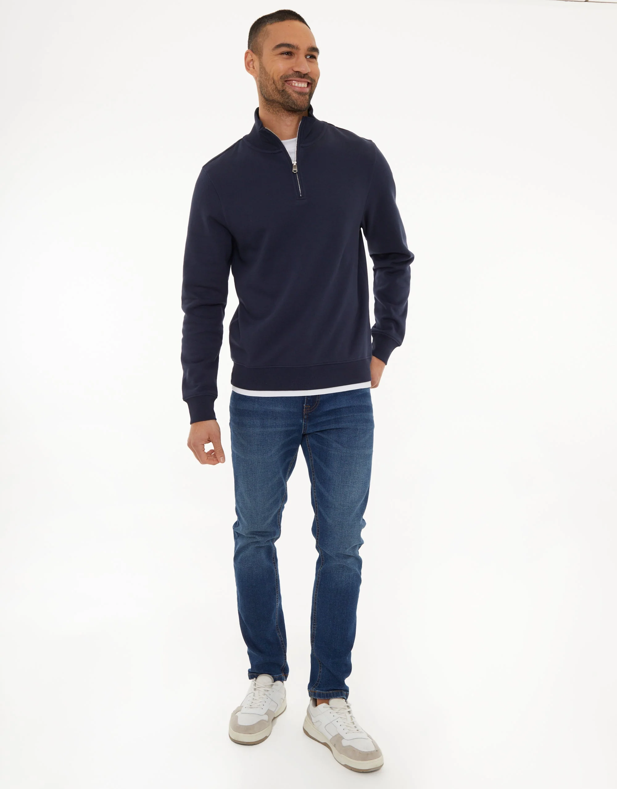Mock T-Shirt Quarter Zip Sweatshirt in Navy - Image 3