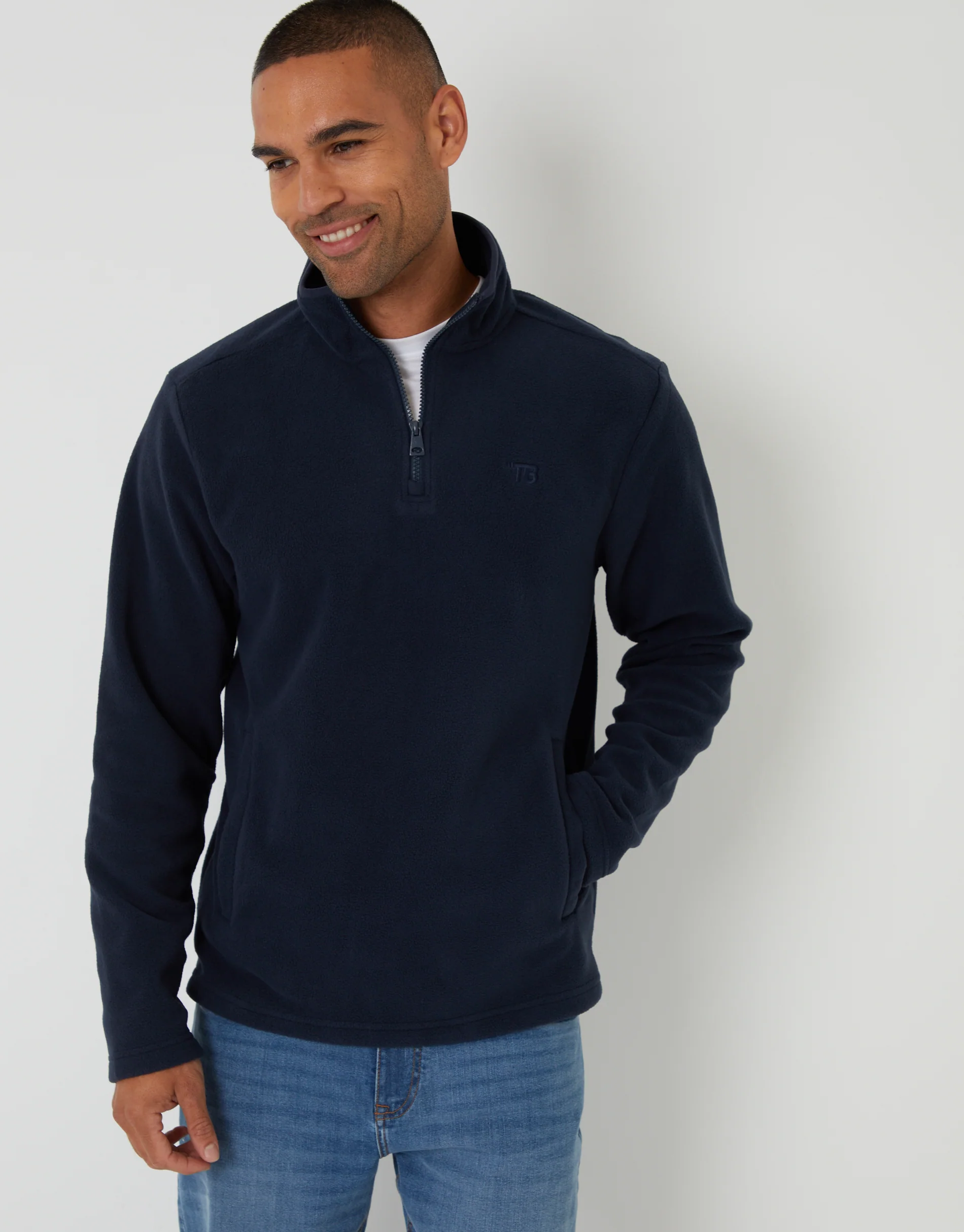 Quarter Zip Microfleece Sweatshirt in Navy