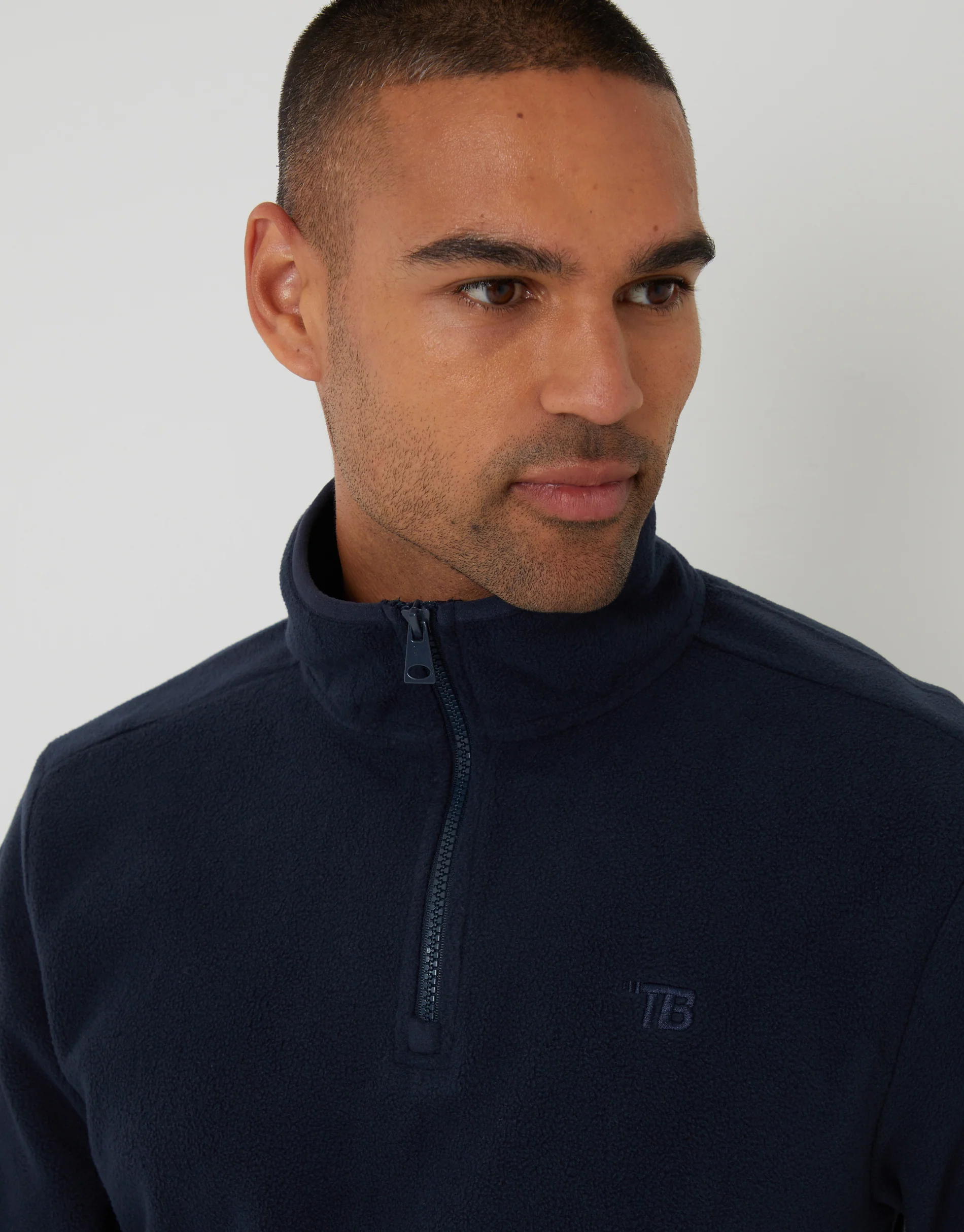 Quarter Zip Microfleece Sweatshirt in Navy - Image 4