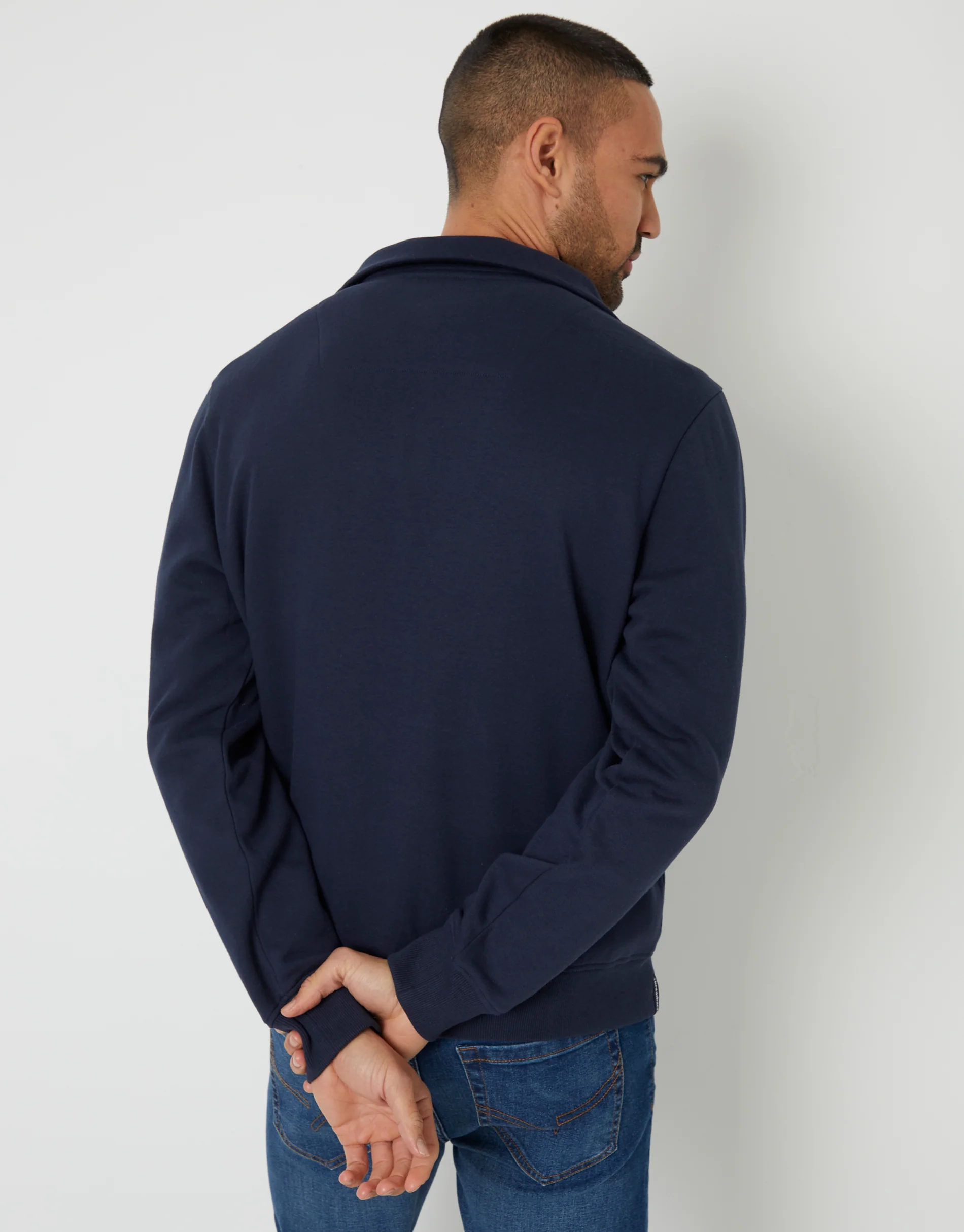 Quarter Zip Funnel Neck Sweatshirt in Navy - Image 2