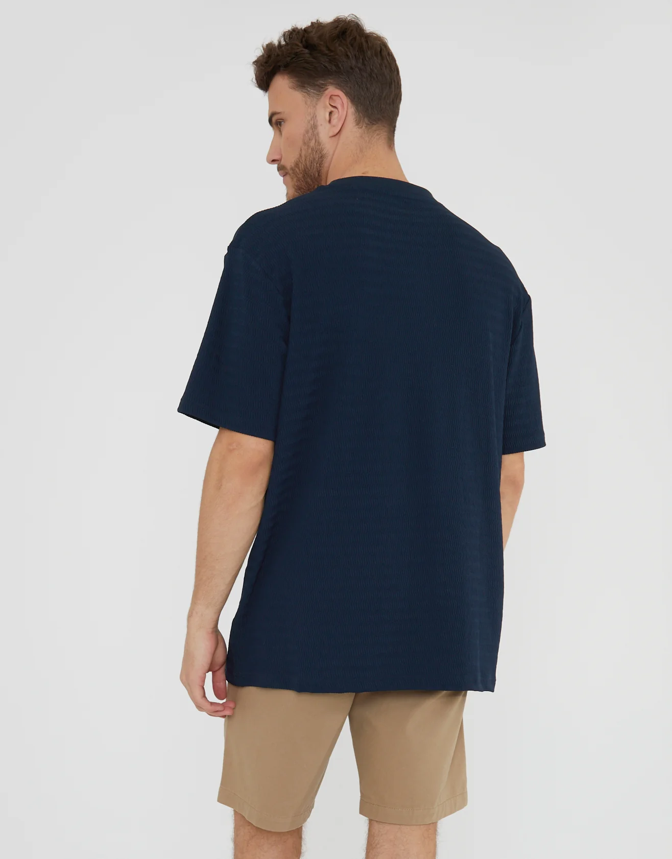 Relaxed Fit Textured T-Shirt in Navy - Image 2