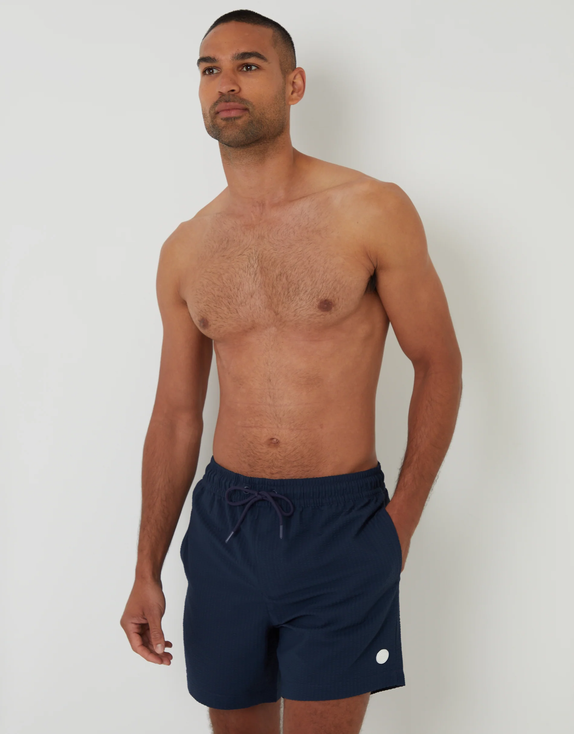 Seersucker Swim Shorts in Navy - Image 3