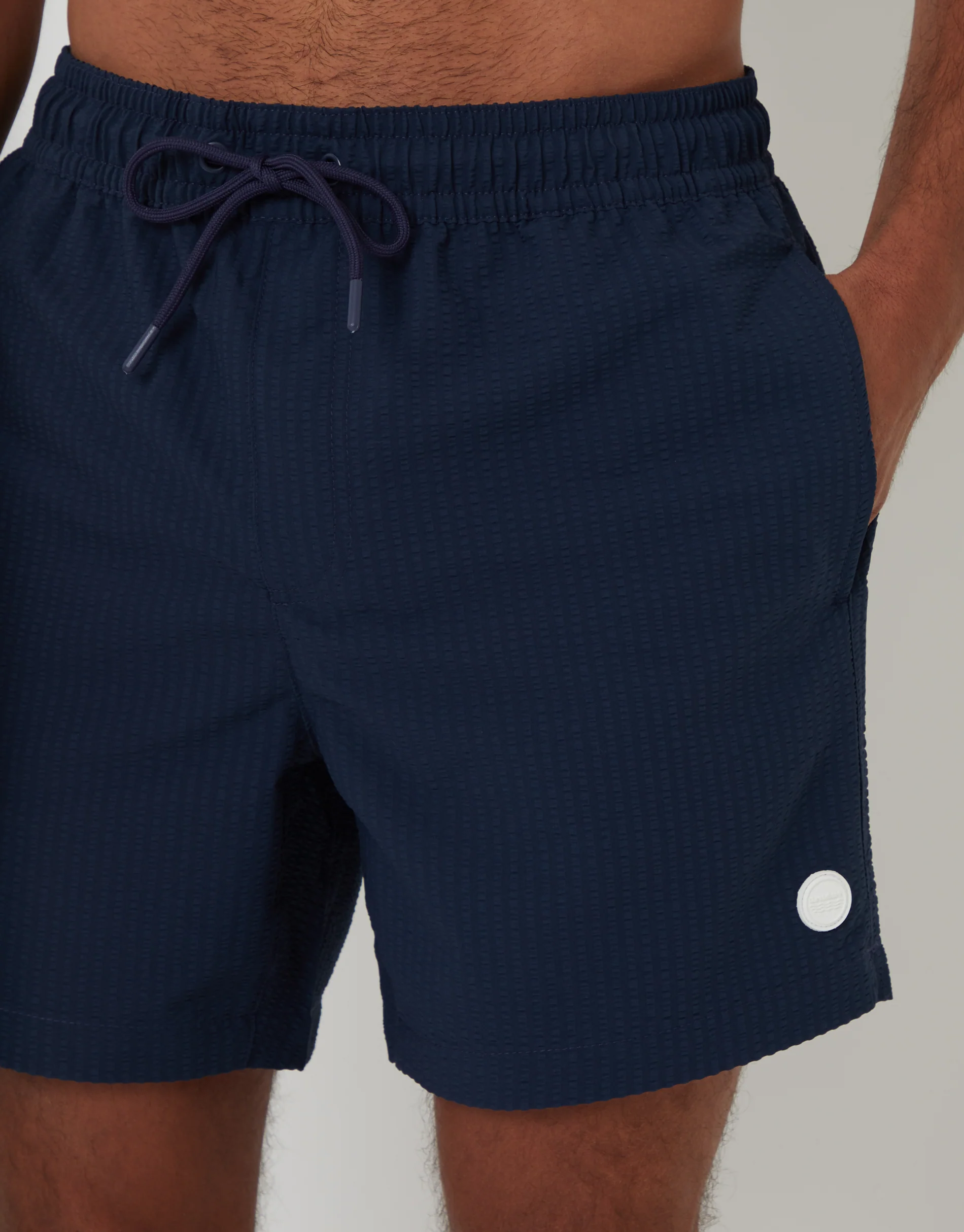 Seersucker Swim Shorts in Navy - Image 4
