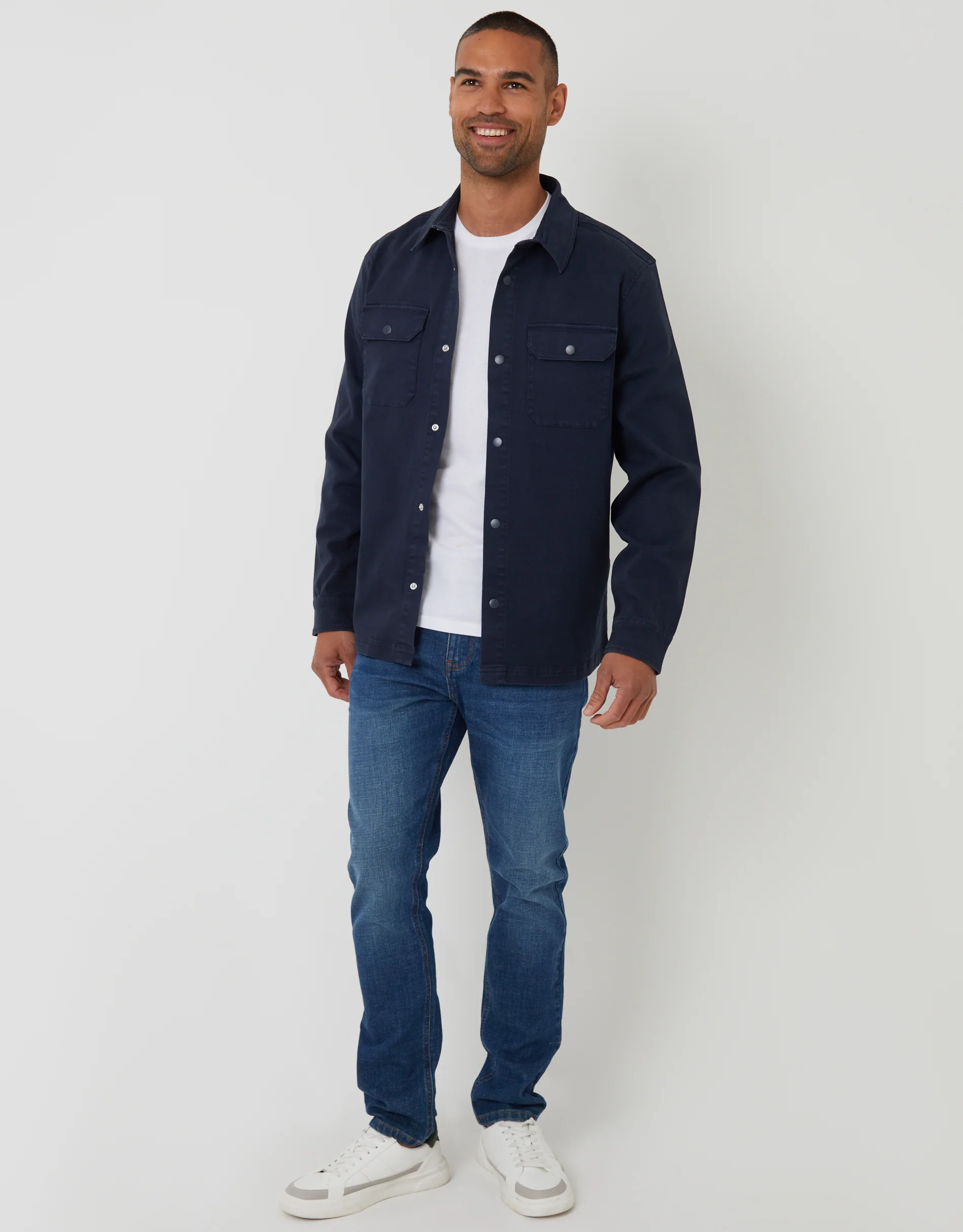 Snap Fastening Shacket in Navy - Image 3