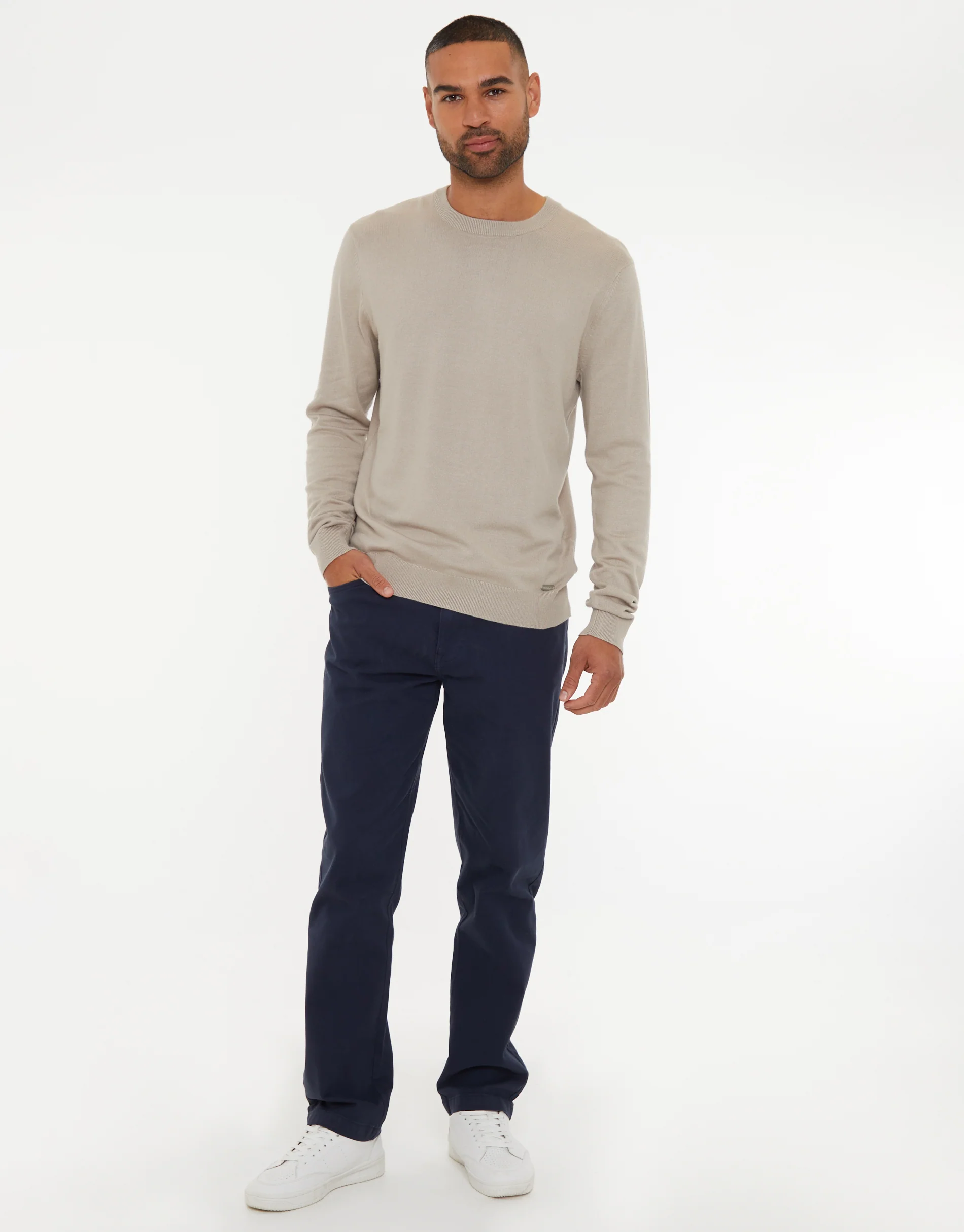 Straight Leg Canvas Trousers in Navy