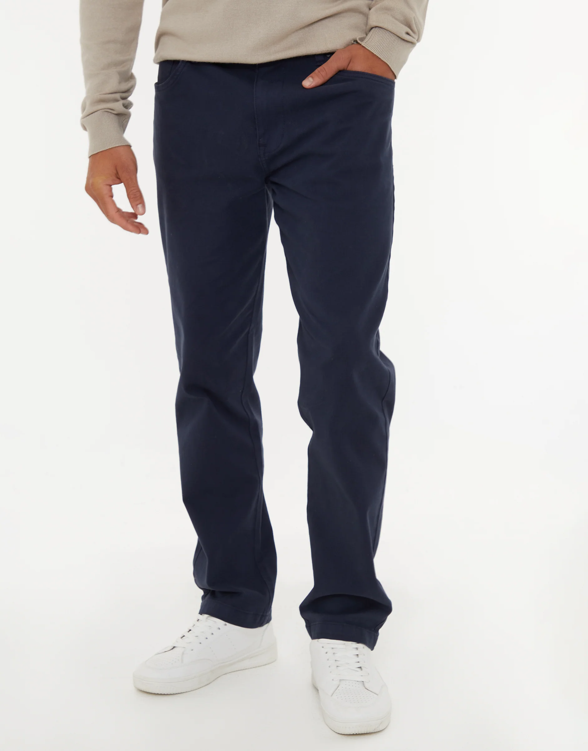 Straight Leg Canvas Trousers in Navy - Image 2