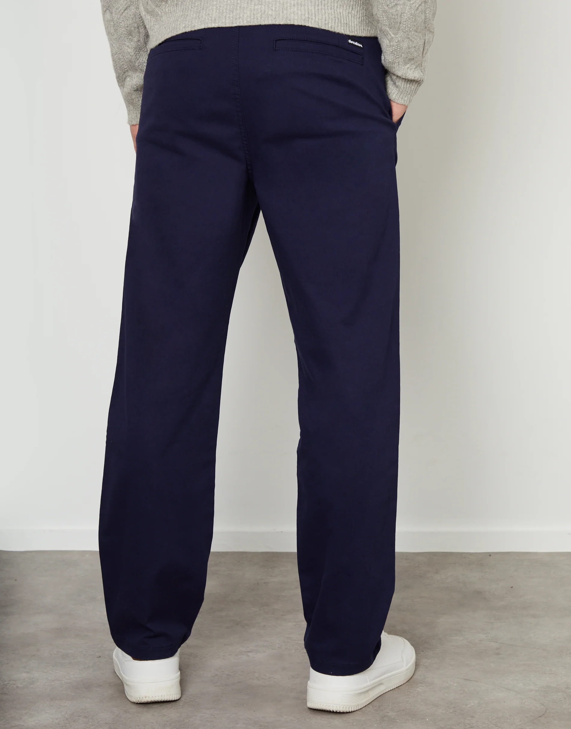 Straight Leg Pleated Chino Trousers in Navy - Image 3