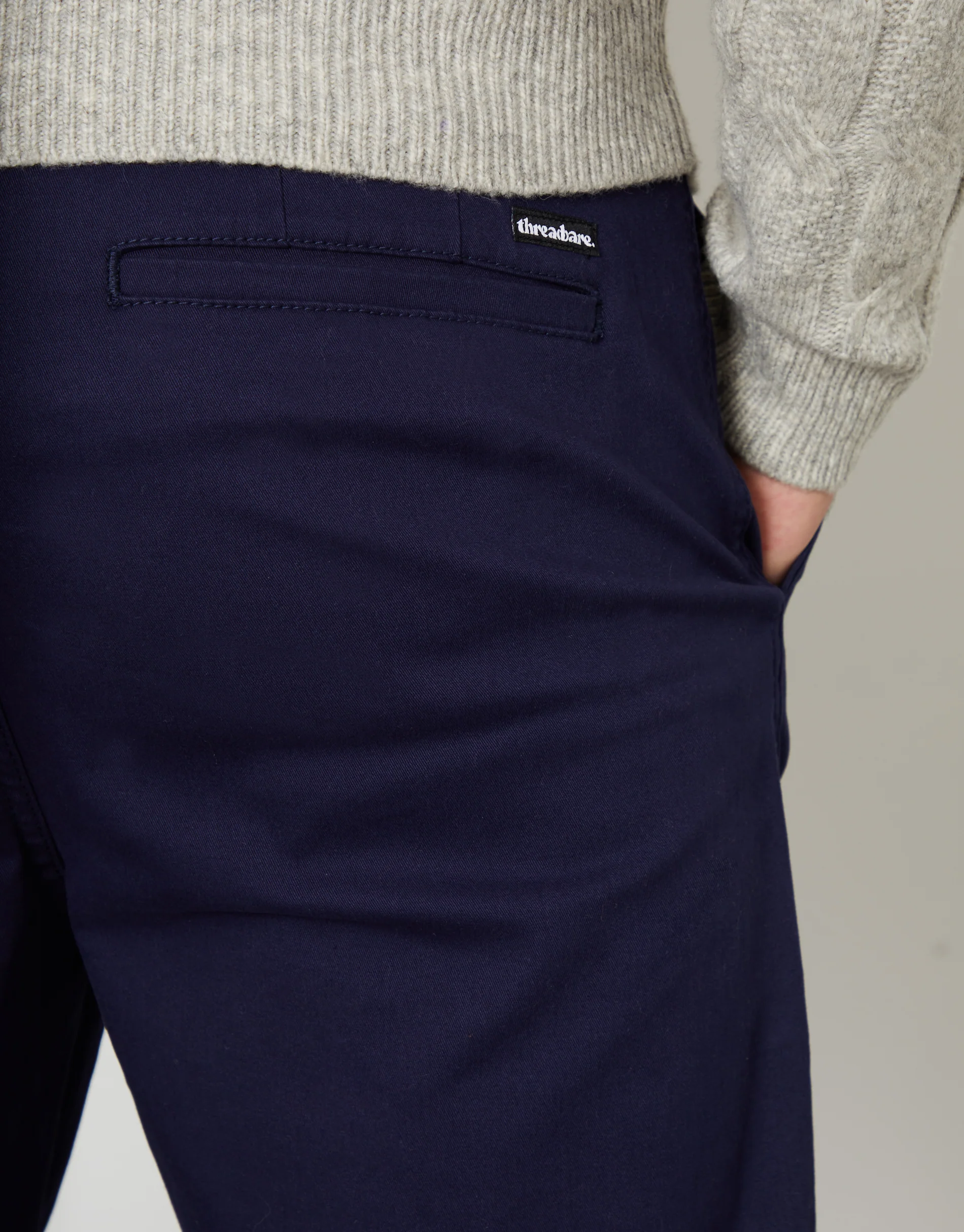 Straight Leg Pleated Chino Trousers in Navy - Image 4