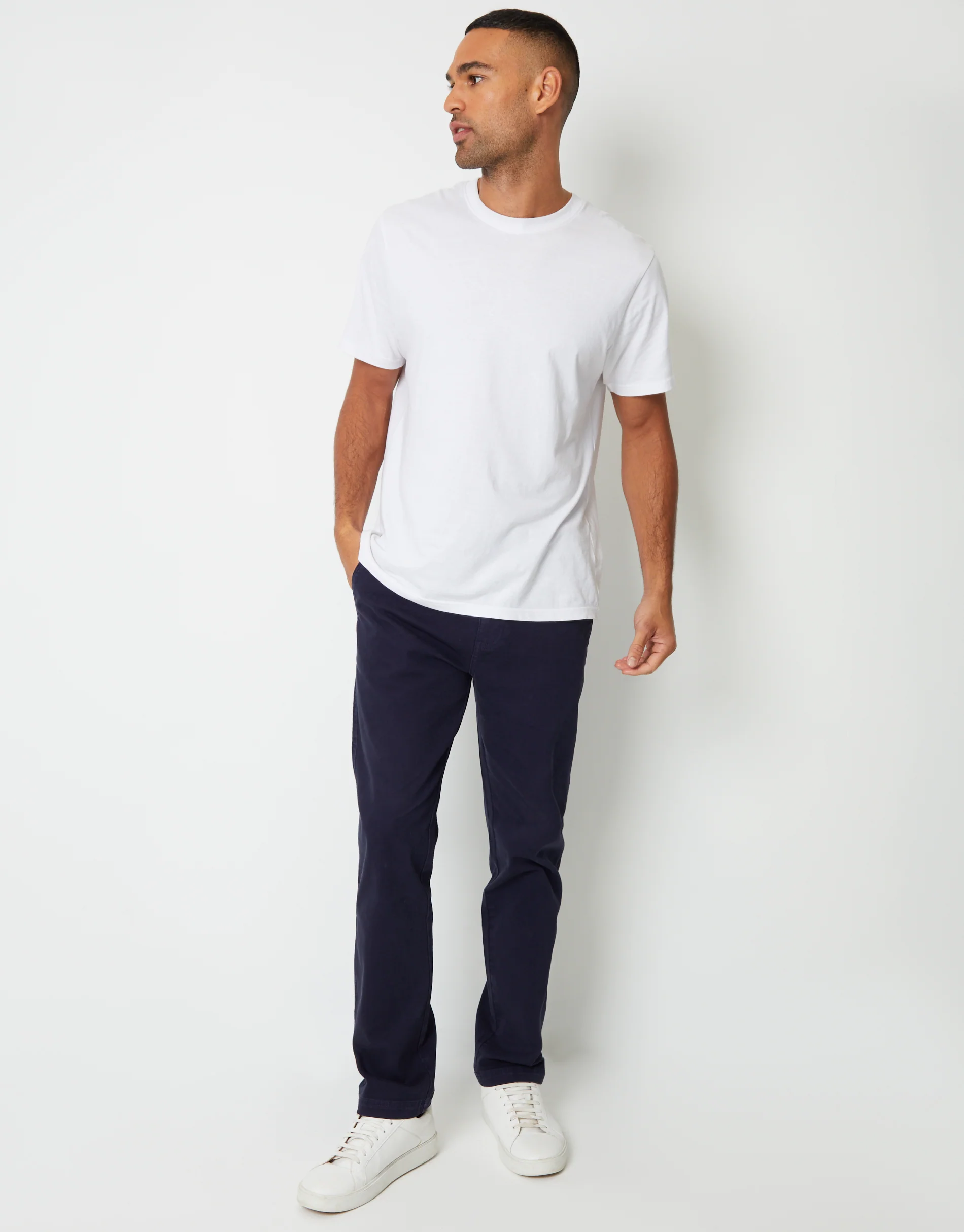 Straight Leg Stretch Canvas Trousers in Navy