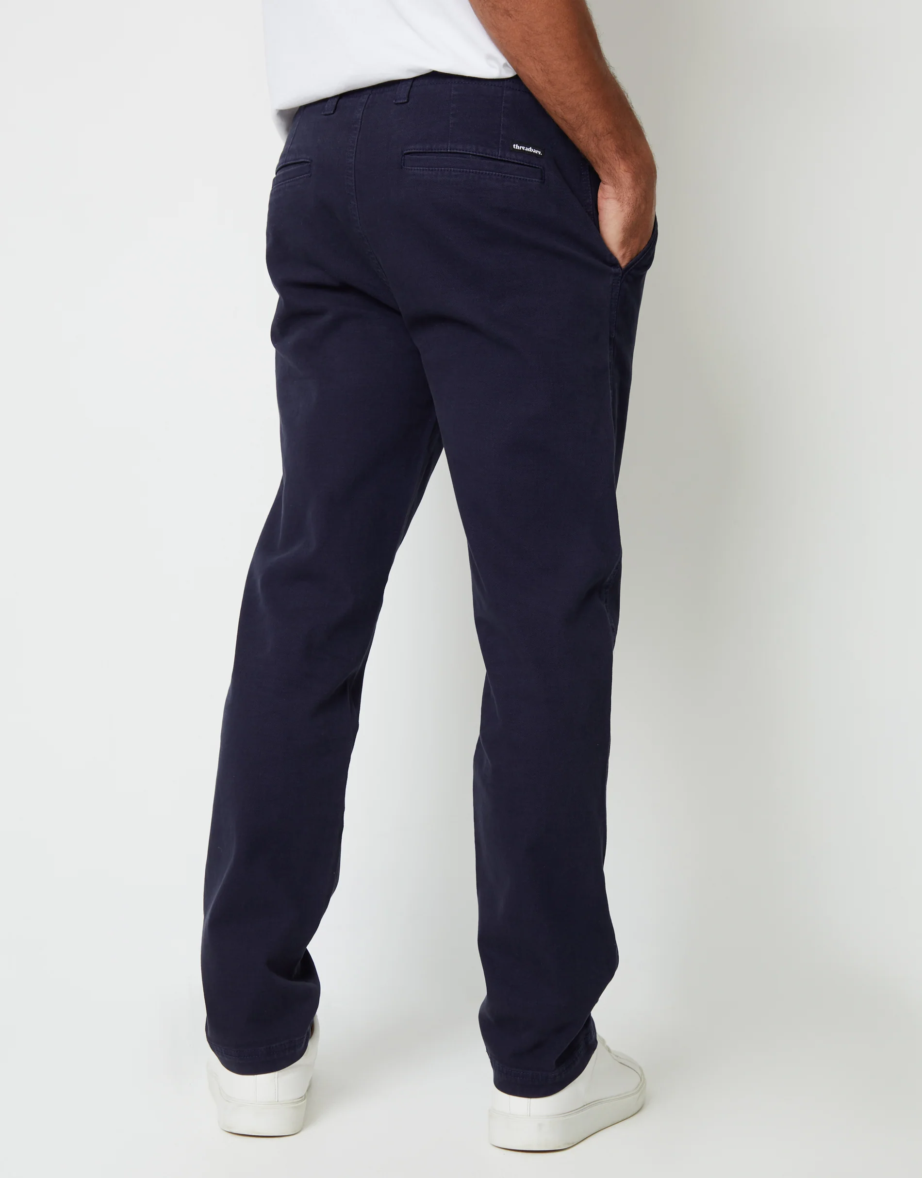 Straight Leg Stretch Canvas Trousers in Navy - Image 3