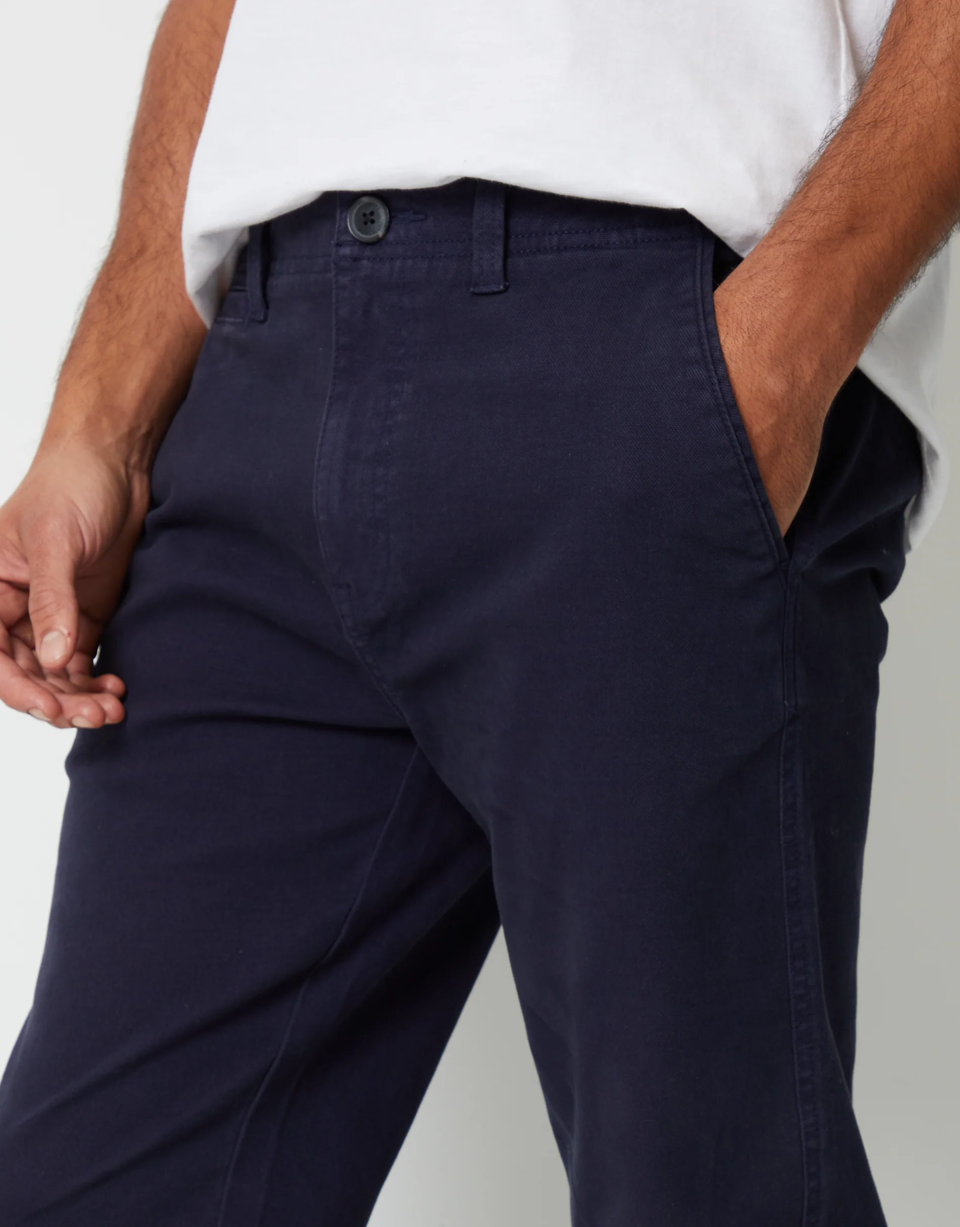 Straight Leg Stretch Canvas Trousers in Navy - Image 4